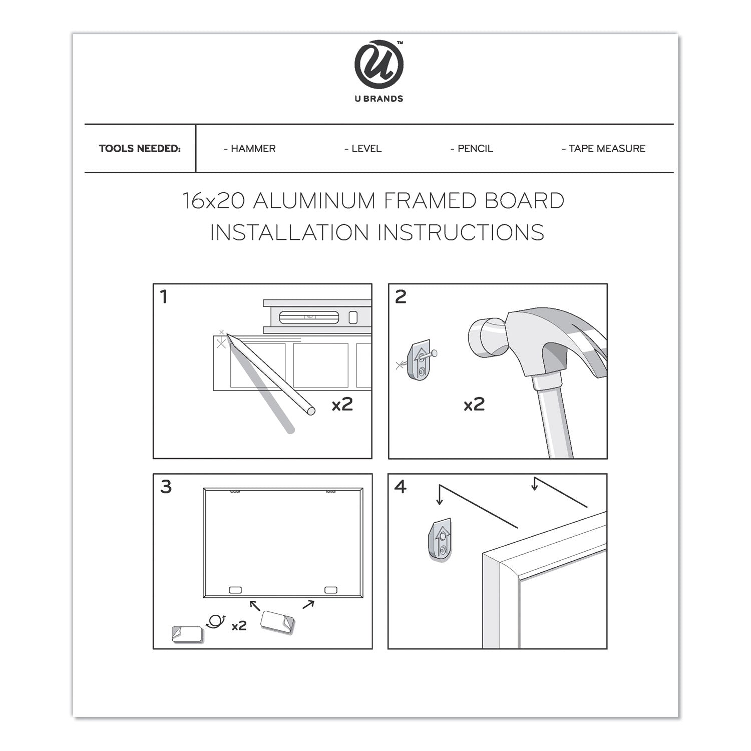 U Brands Magnetic Dry Erase Board, 20 x 16, White Surface, Silver Aluminum Frame