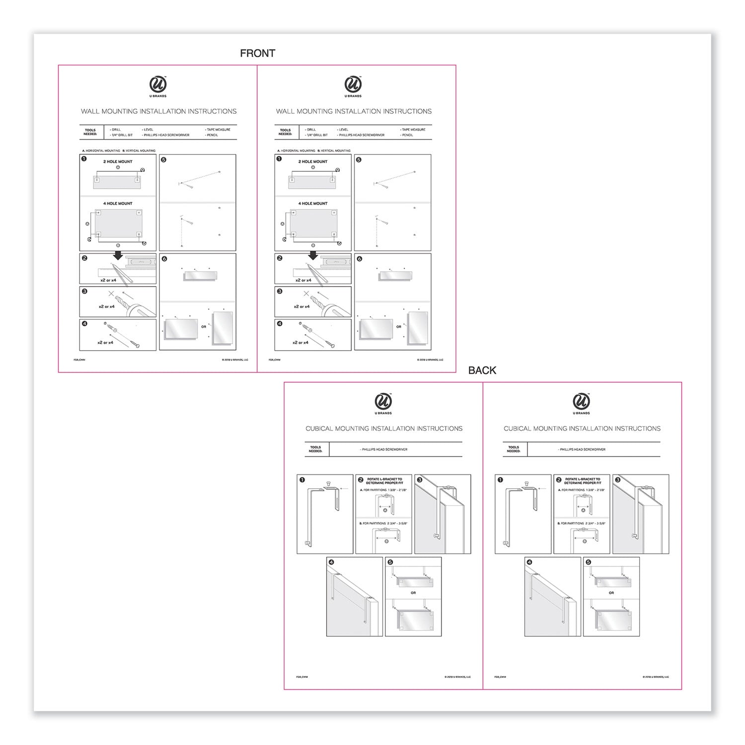 U Brands Cubicle Glass Dry Erase Board, 12 x 12, White Surface