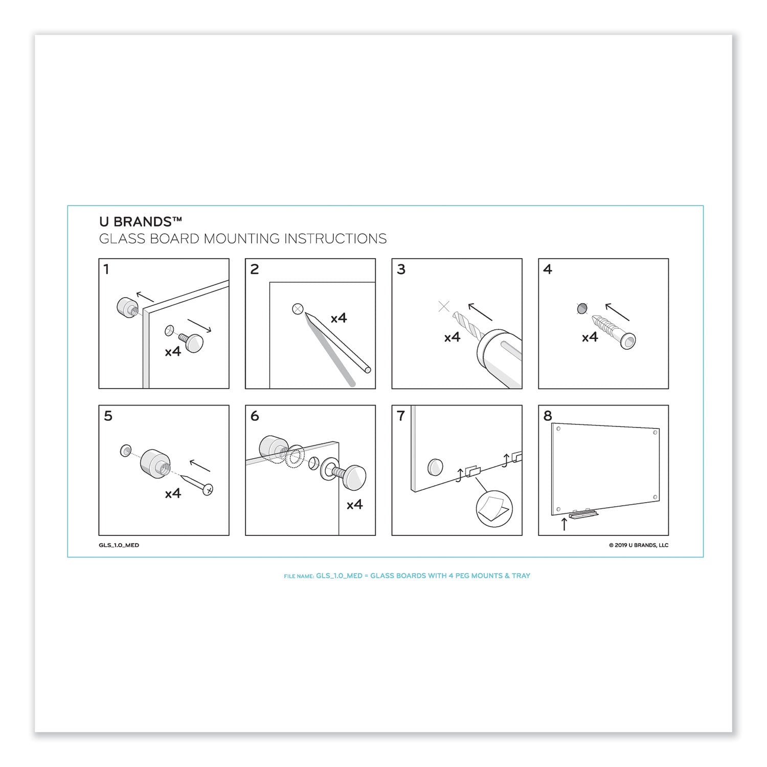 U Brands Magnetic Glass Dry Erase Board Value Pack, 35" x 35", Frosted White