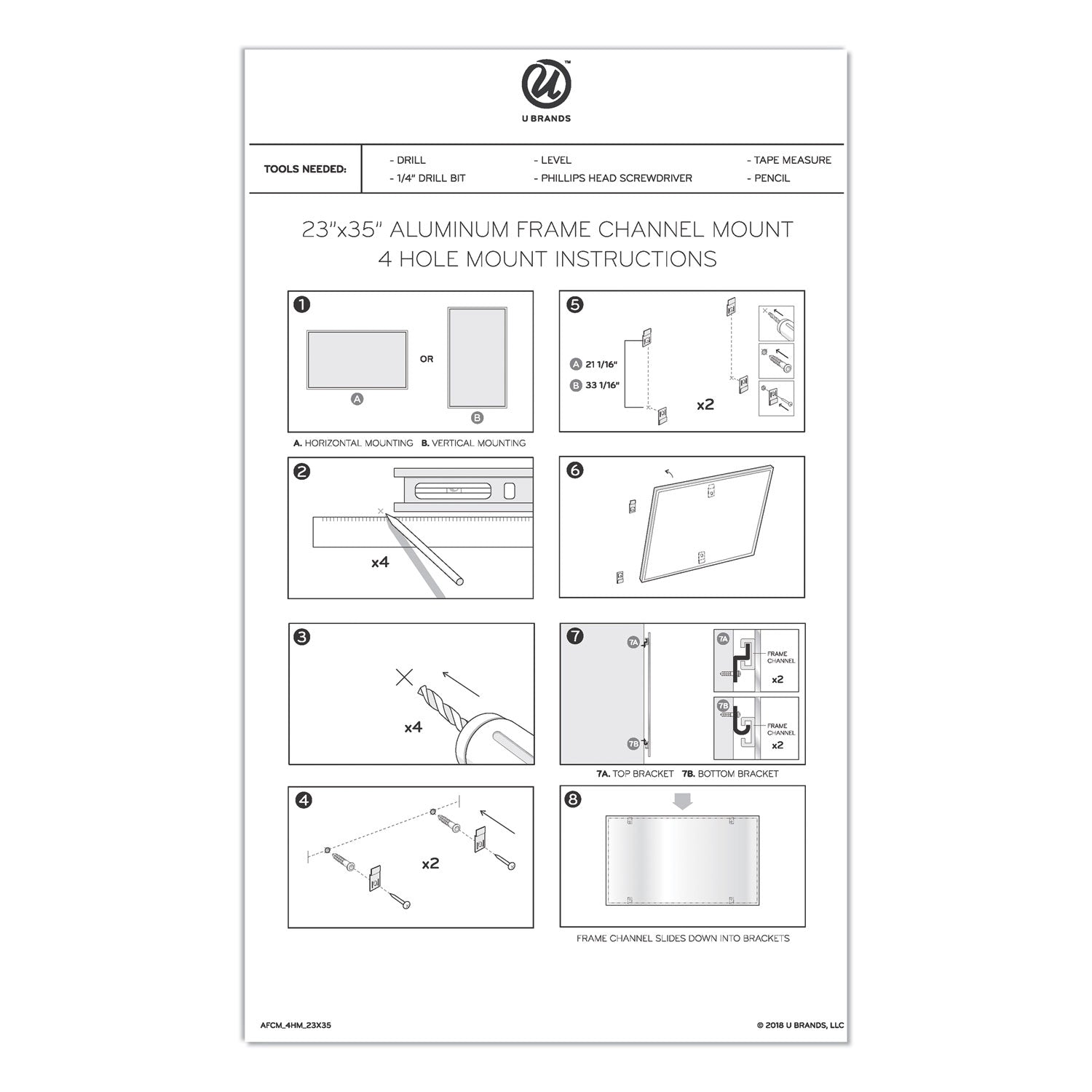 U Brands PINIT Magnetic Dry Erase Board, 35 x 23, White