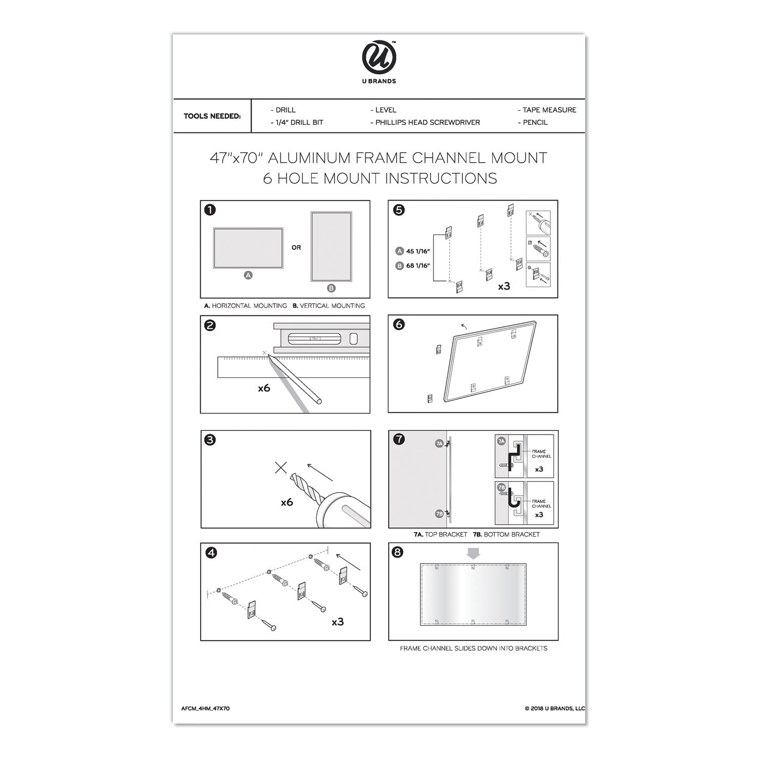 U Brands PINIT Magnetic Dry Erase Board, 70 x 47, White Surface, Silver Aluminum Frame