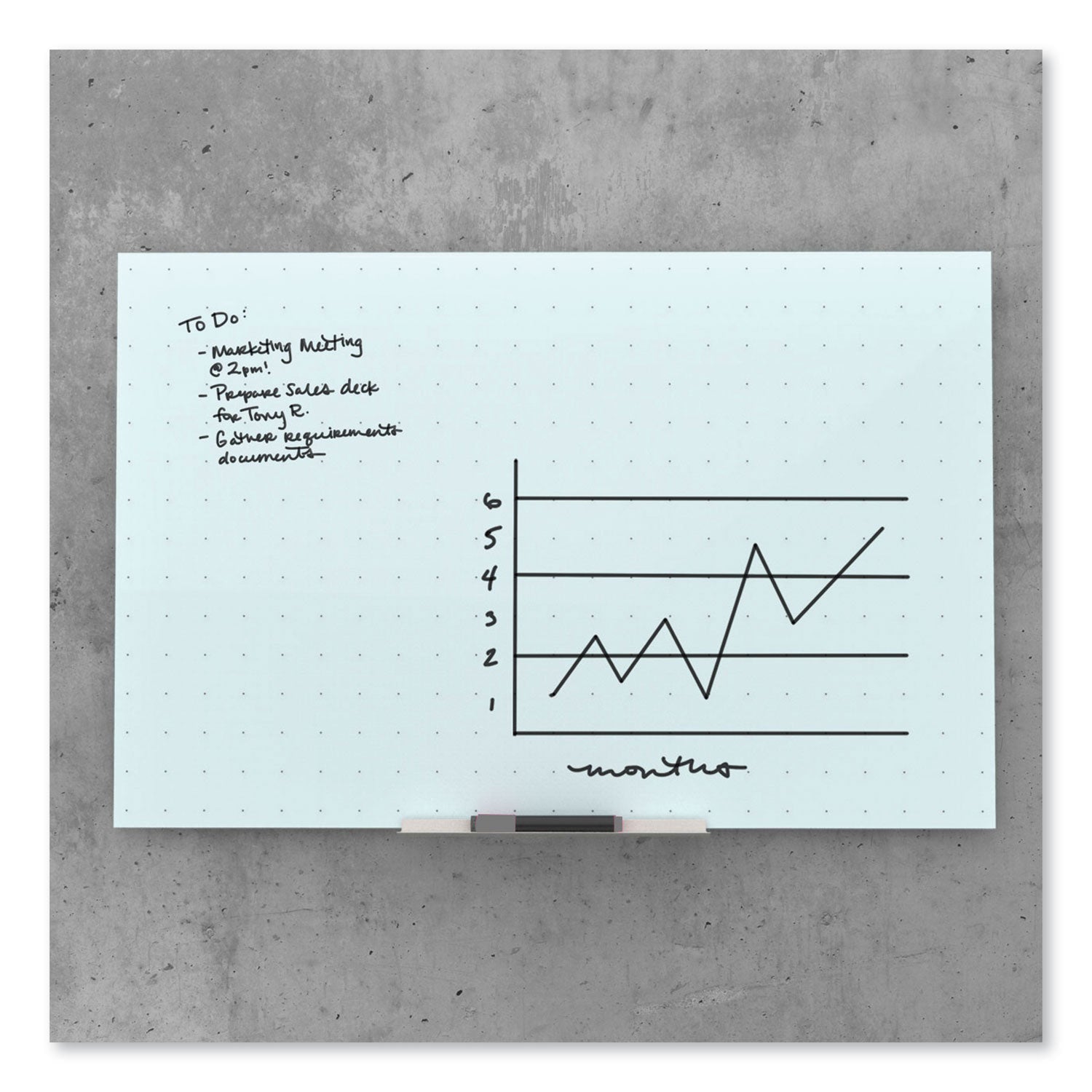 U Brands Floating Glass Ghost Grid Dry Erase Board, 35 x 23, White