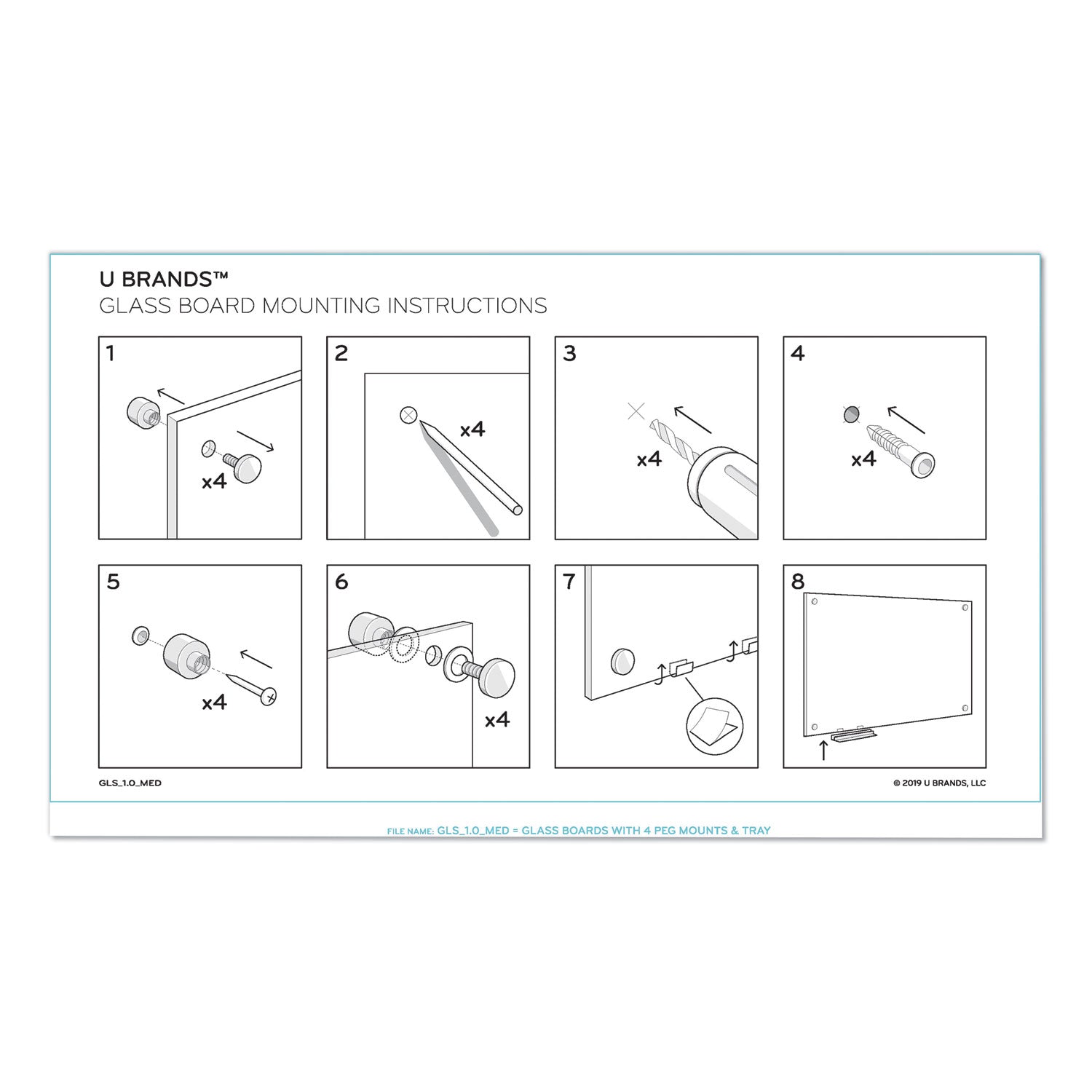 U Brands Magnetic Glass Dry Erase Board Value Pack, 70" x 35", Frosted White