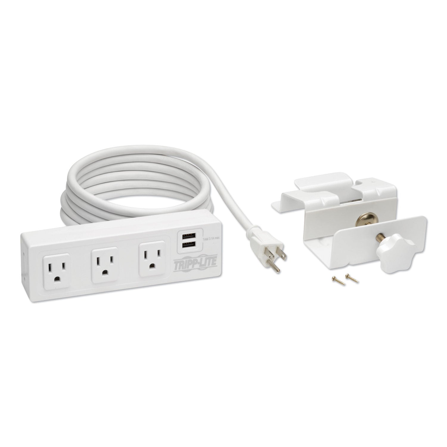 Tripp Lite by Eaton Surge Protector, 3 AC Outlets/2 USB Ports, 10 ft Cord, 510 J, White