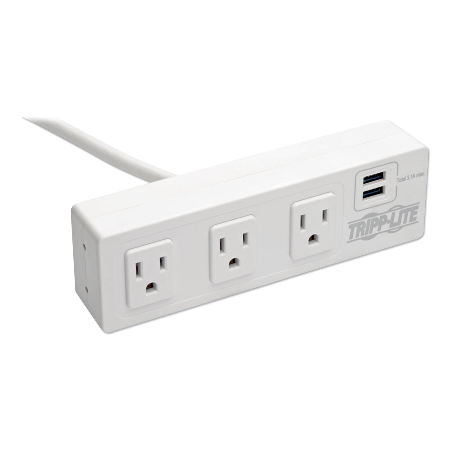 Tripp Lite by Eaton Surge Protector, 3 AC Outlets/2 USB Ports, 10 ft Cord, 510 J, White