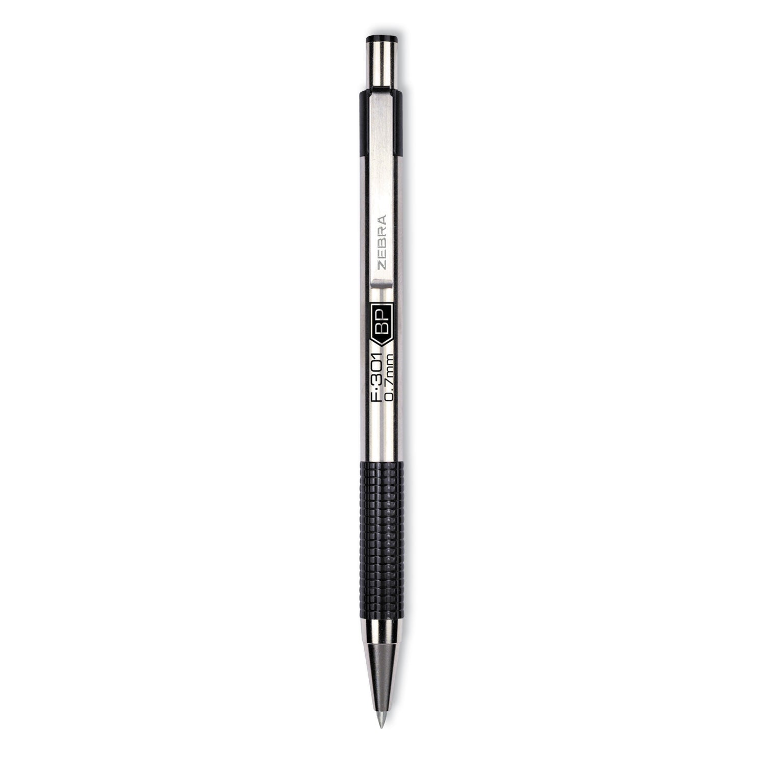 F-301 Ballpoint Pen, Retractable, Bold 1.6 mm, Black Ink, Stainless Steel/Black Barrel, 2/Pack