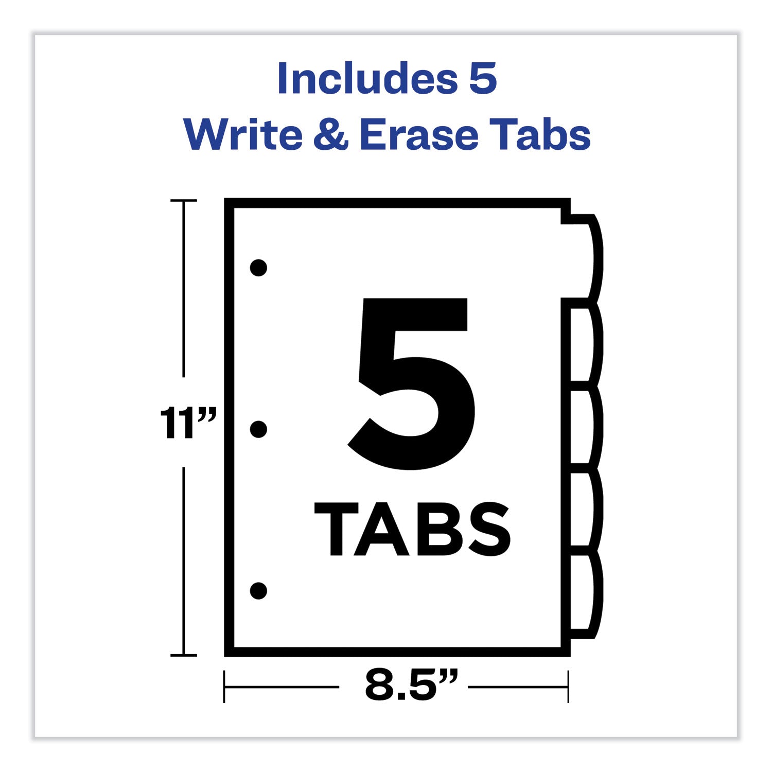 Avery® Write and Erase Big Tab Durable Plastic Dividers, 3-Hole Punched, 5-Tab, 11 x 8.5, Assorted, 1 Set