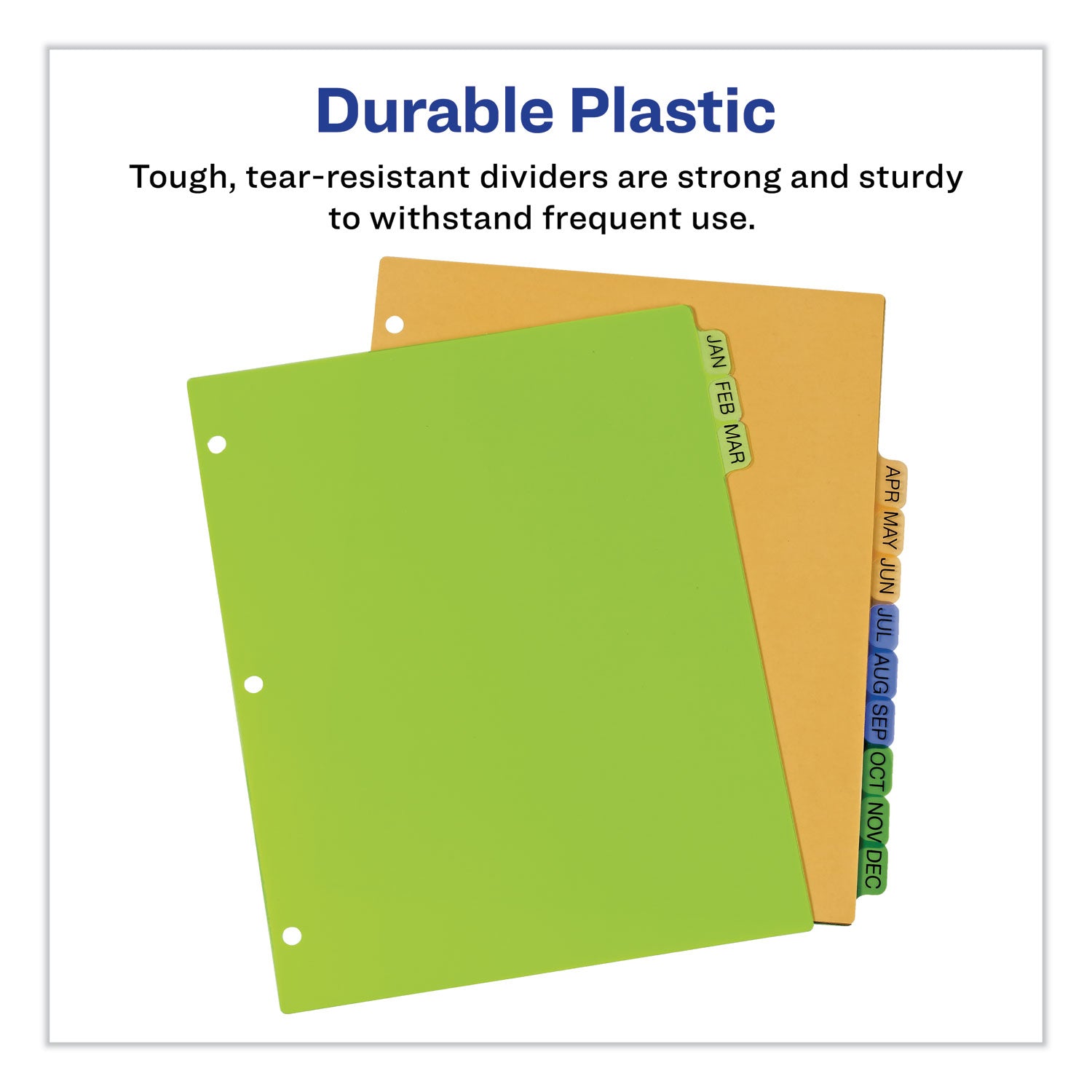 Avery® Durable Preprinted Plastic Tab Dividers, 12-Tab, Jan. to Dec., 11 x 8.5, Assorted, 1 Set