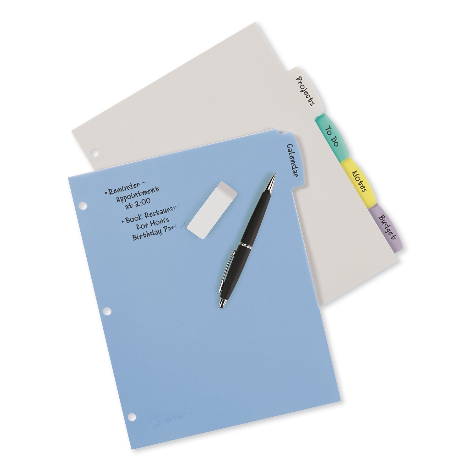 Avery® Write and Erase Big Tab Durable Plastic Dividers, 3-Hole Punched, 5-Tab, 11 x 8.5, Assorted, 1 Set