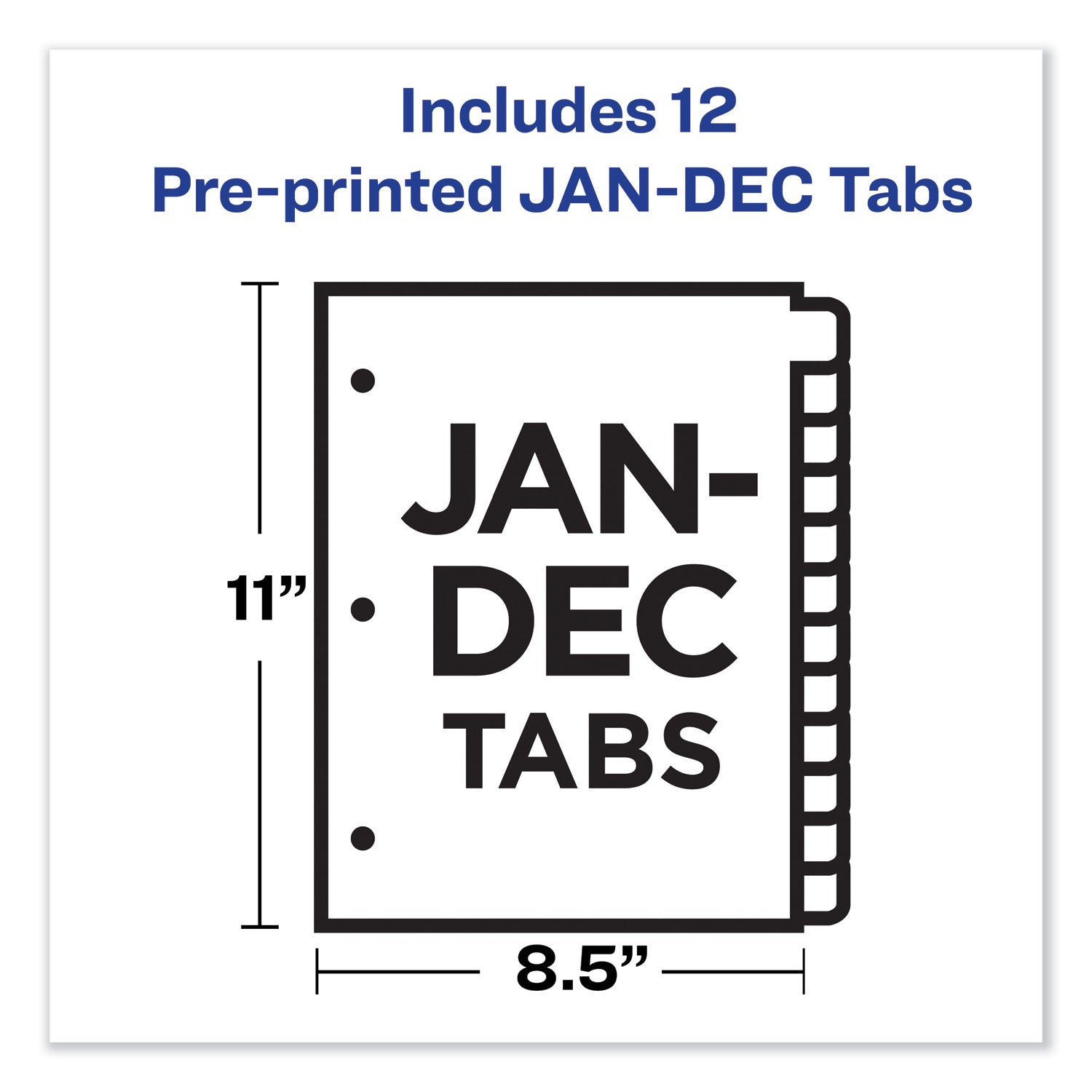 Avery® Durable Preprinted Plastic Tab Dividers, 12-Tab, Jan. to Dec., 11 x 8.5, Assorted, 1 Set