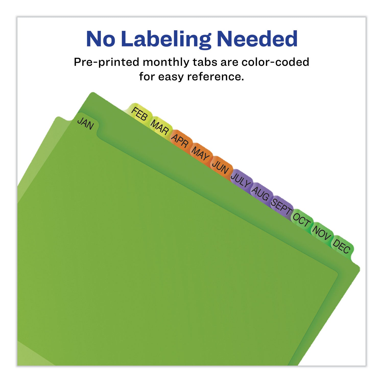 Avery® Durable Preprinted Plastic Tab Dividers, 12-Tab, Jan. to Dec., 11 x 8.5, Assorted, 1 Set