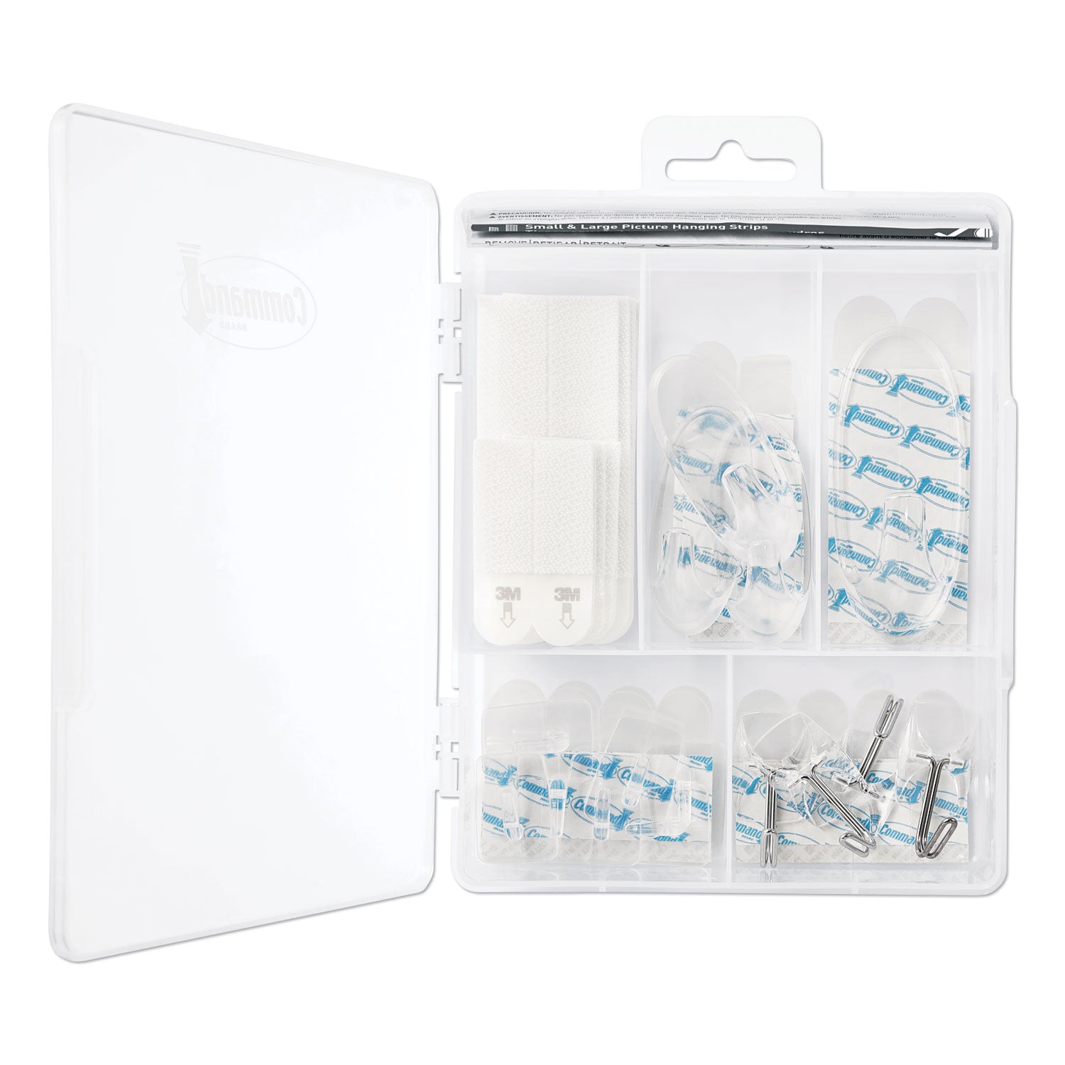 Command™ Clear Hooks and Strips, Assorted Sizes, Plastic, 0.05 lb; 2 lb; 4-16 lb Capacities, 16 Picture Strips/15 Hooks/22 Strips/Pack