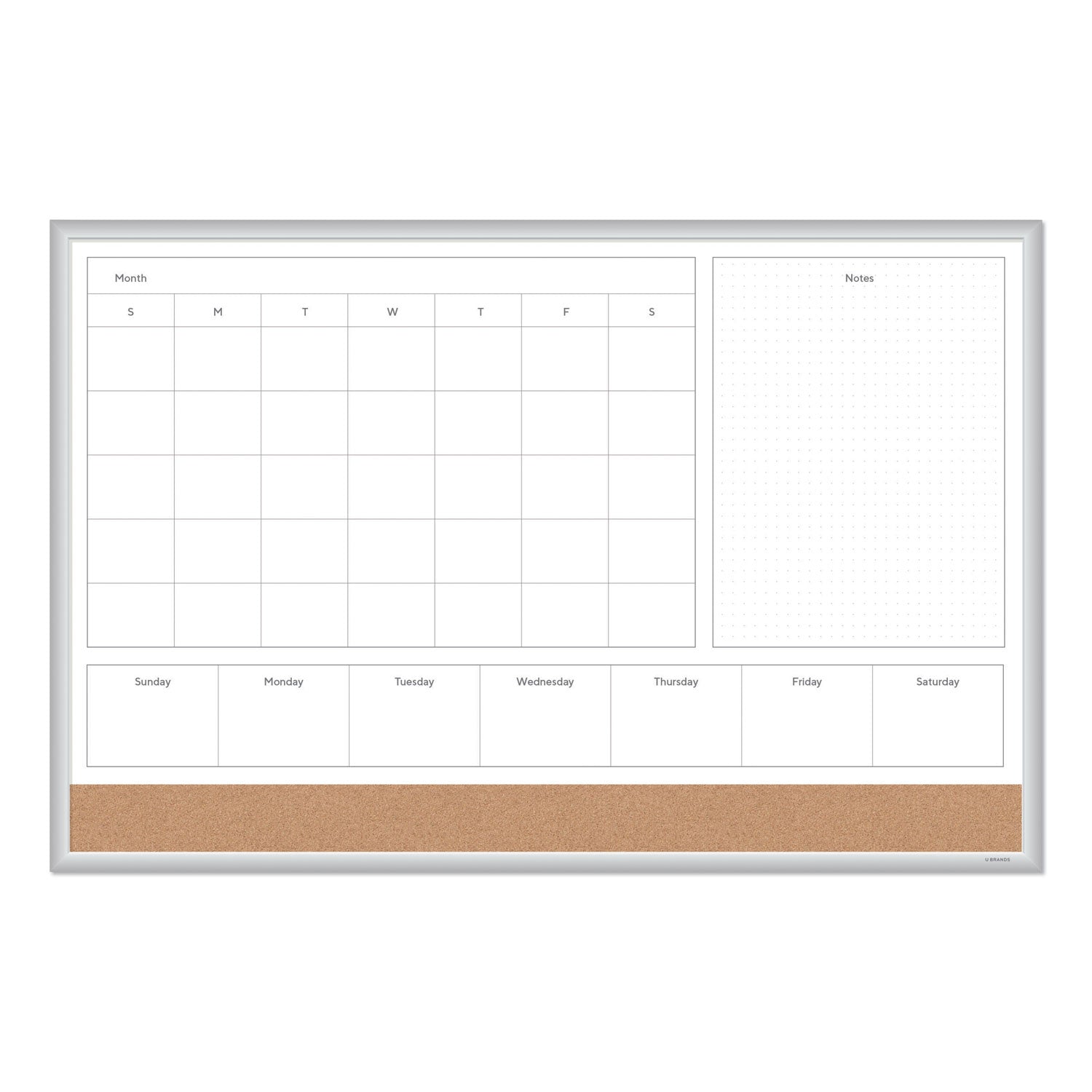 U Brands 4N1 Magnetic Dry Erase Combo Board, 35 x 23, Tan/White Surface, Silver Aluminum Frame