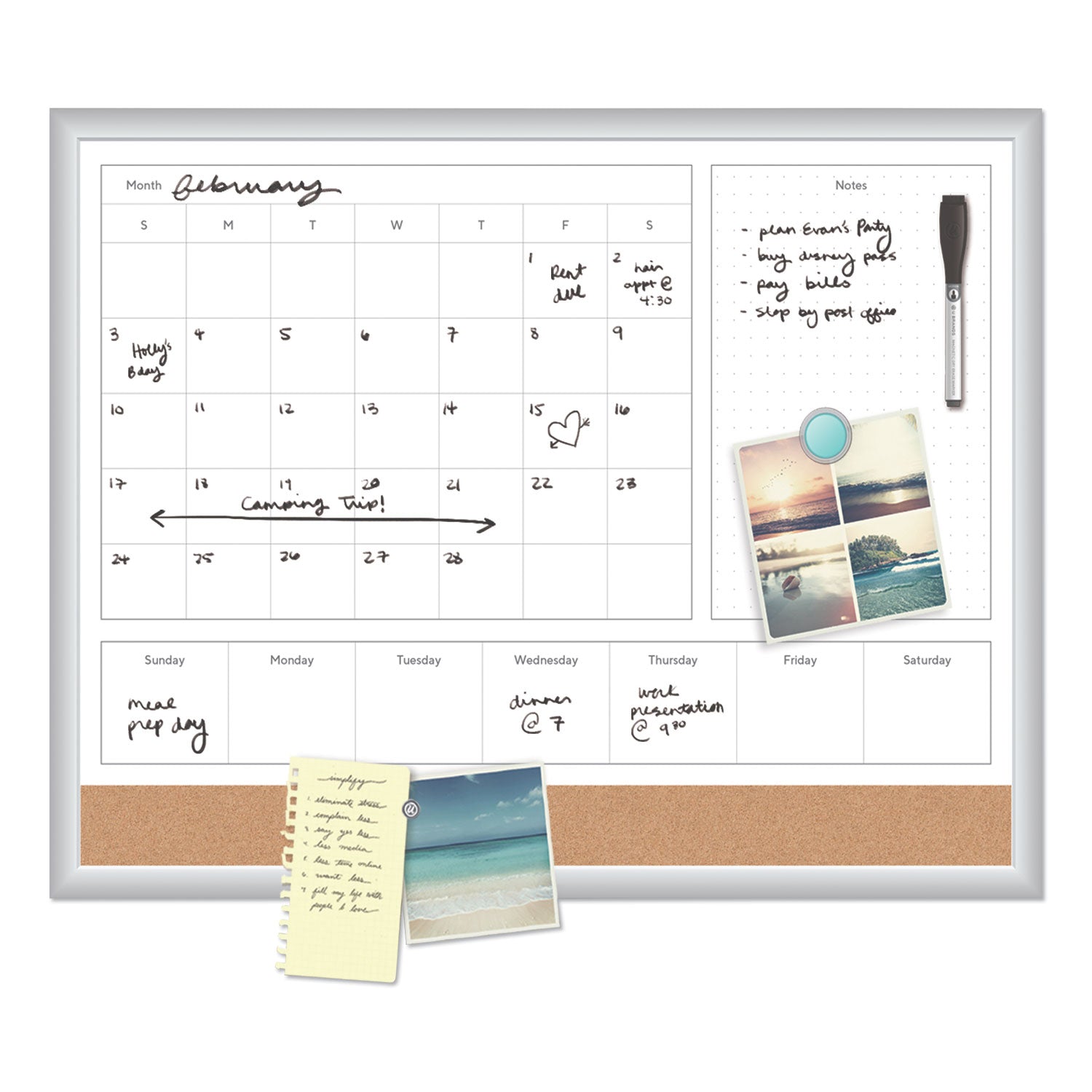 U Brands 4N1 Magnetic Dry Erase Combo Board, 35 x 23, Tan/White Surface, Silver Aluminum Frame