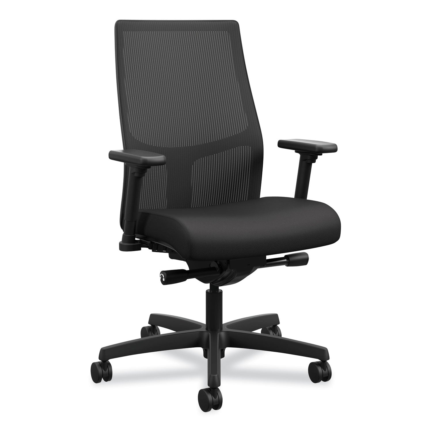 Ignition 2.0 4-Way Stretch Mid-Back Mesh Task Chair, Supports 300 lb, 17" to 21" Seat Height, Black Seat/Back, Black Base