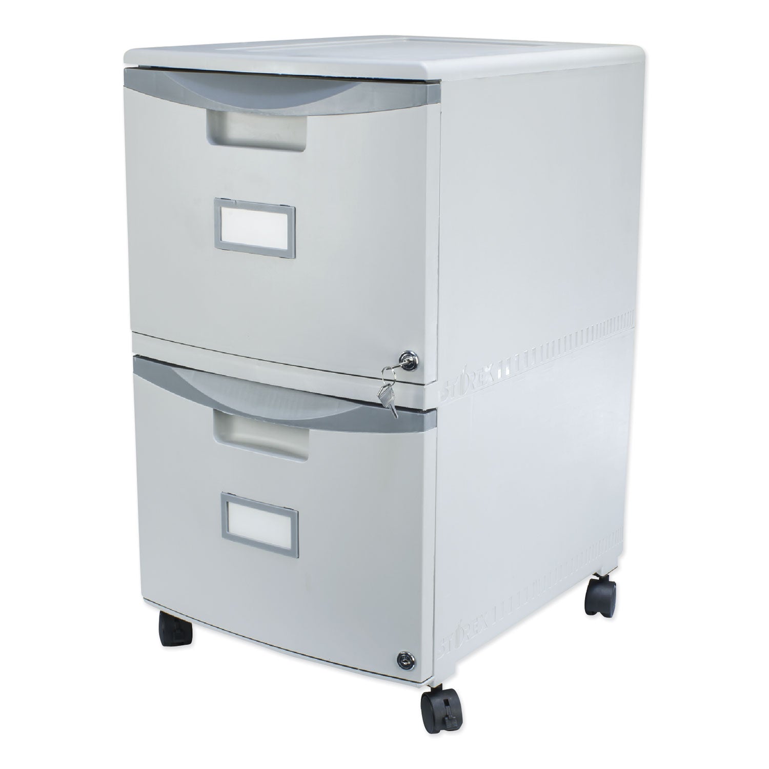 Storex Two-Drawer Mobile Filing Cabinet, 2 Legal/Letter-Size File Drawers, Gray, 14.75" x 18.25" x 26"