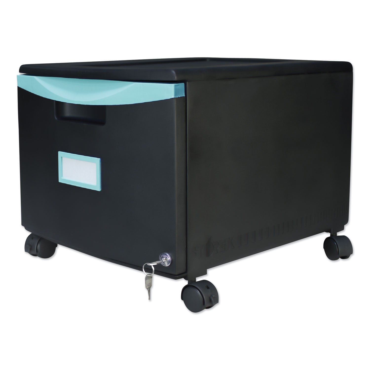 Storex Single-Drawer Mobile Filing Cabinet, 1 Legal/Letter-Size File Drawer, Black/Teal, 14.75" x 18.25" x 12.75"