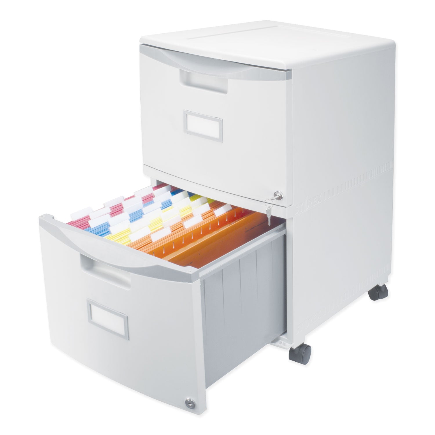 Storex Two-Drawer Mobile Filing Cabinet, 2 Legal/Letter-Size File Drawers, Gray, 14.75" x 18.25" x 26"