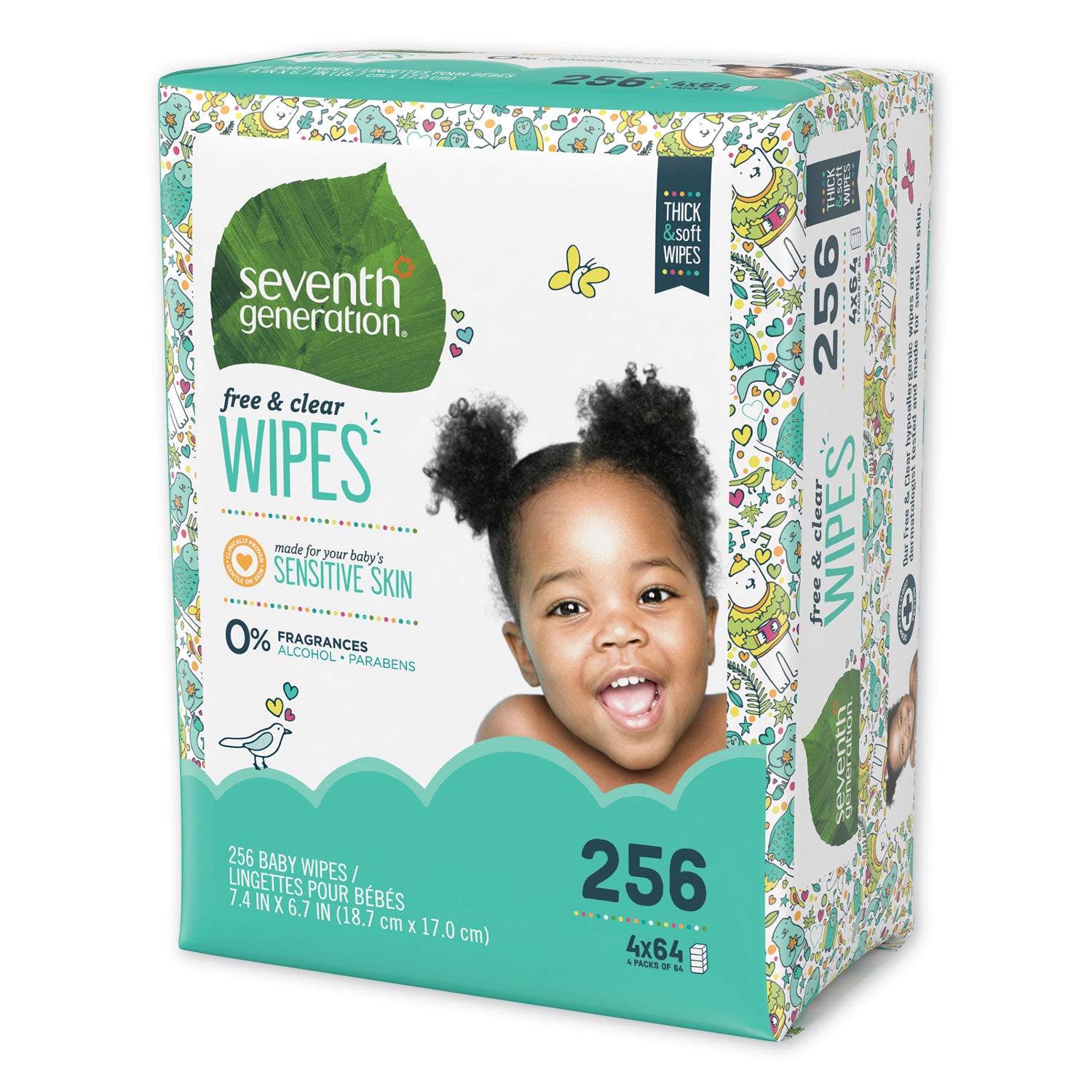 Seventh Generation® Free and Clear Baby Wipes, Refill, 7 x 7, Unscented, White, 256/Pack