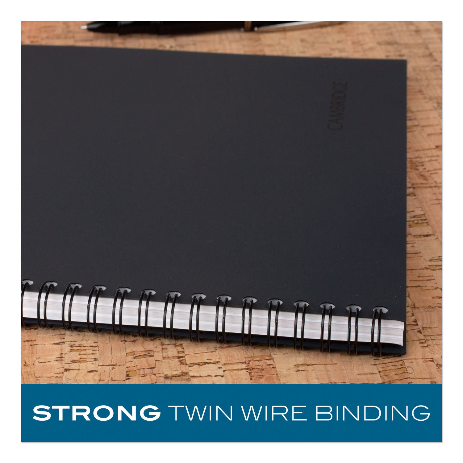 Cambridge® Wirebound Business Notebook, 1-Subject, Wide/Legal Rule, Black Linen Cover, (80) 11 x 8.5 Sheets