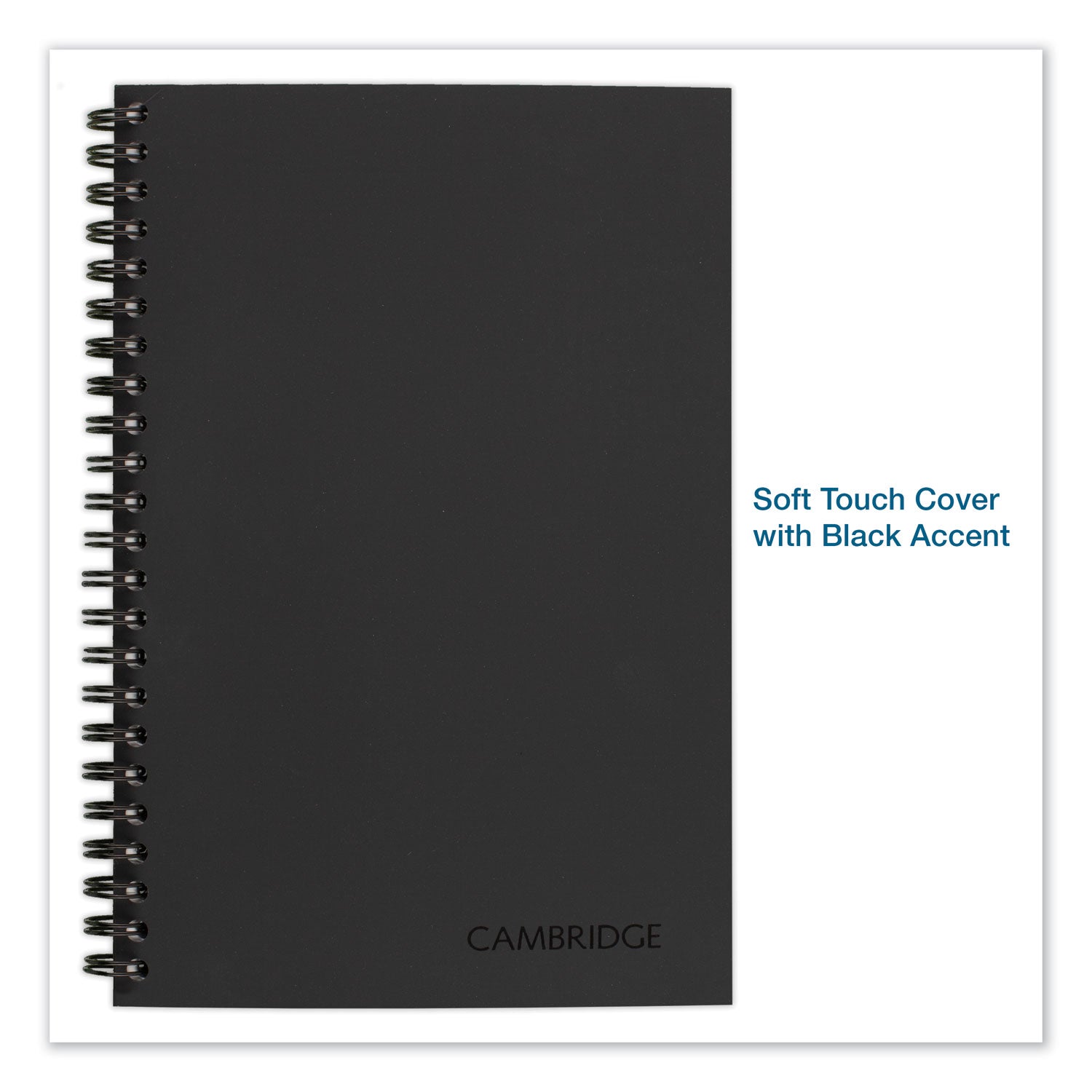 Cambridge® Wirebound Business Notebook, 1-Subject, Wide/Legal Rule, Black Linen Cover, (80) 8 x 5 Sheets