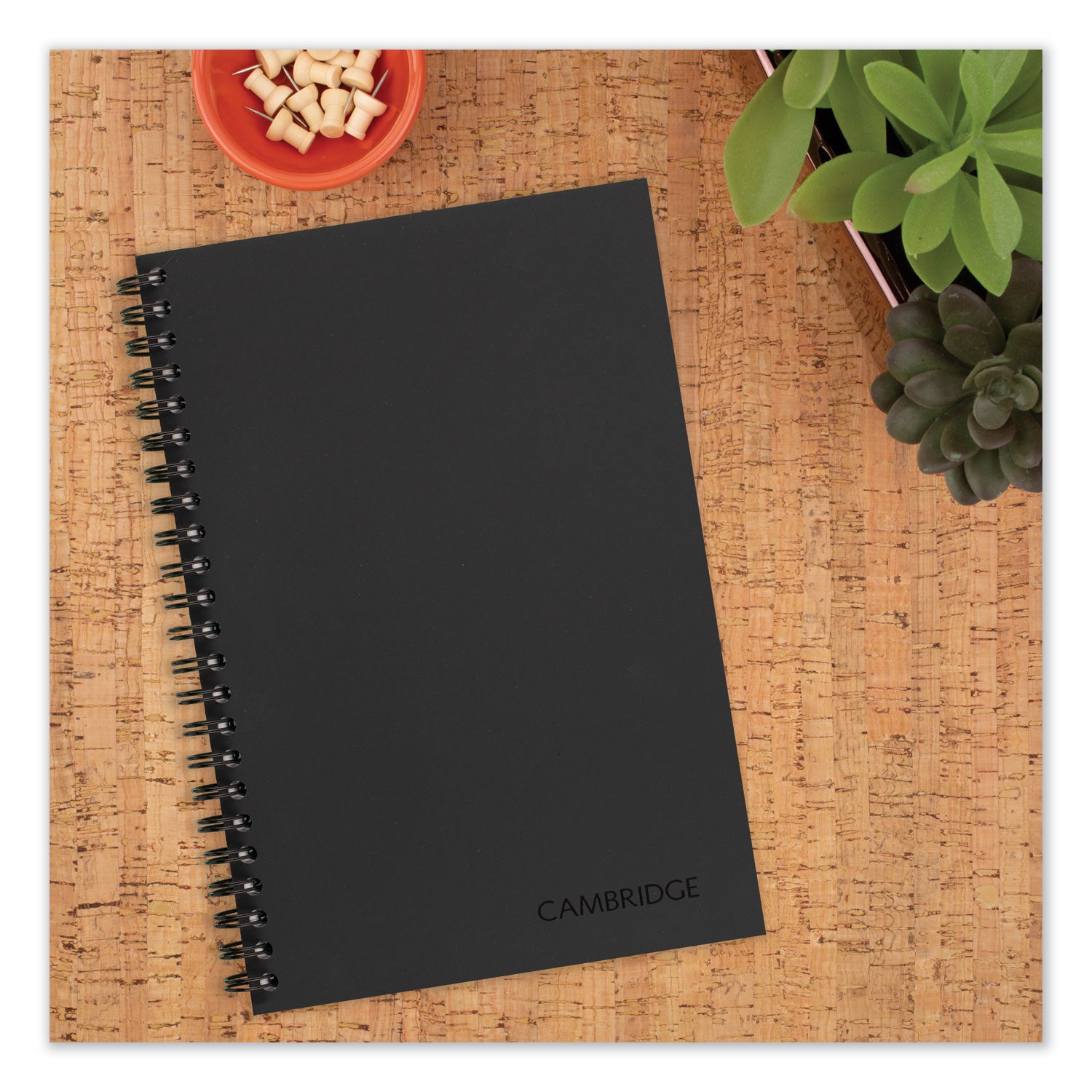 Cambridge® Wirebound Business Notebook, 1-Subject, Wide/Legal Rule, Black Linen Cover, (80) 8 x 5 Sheets