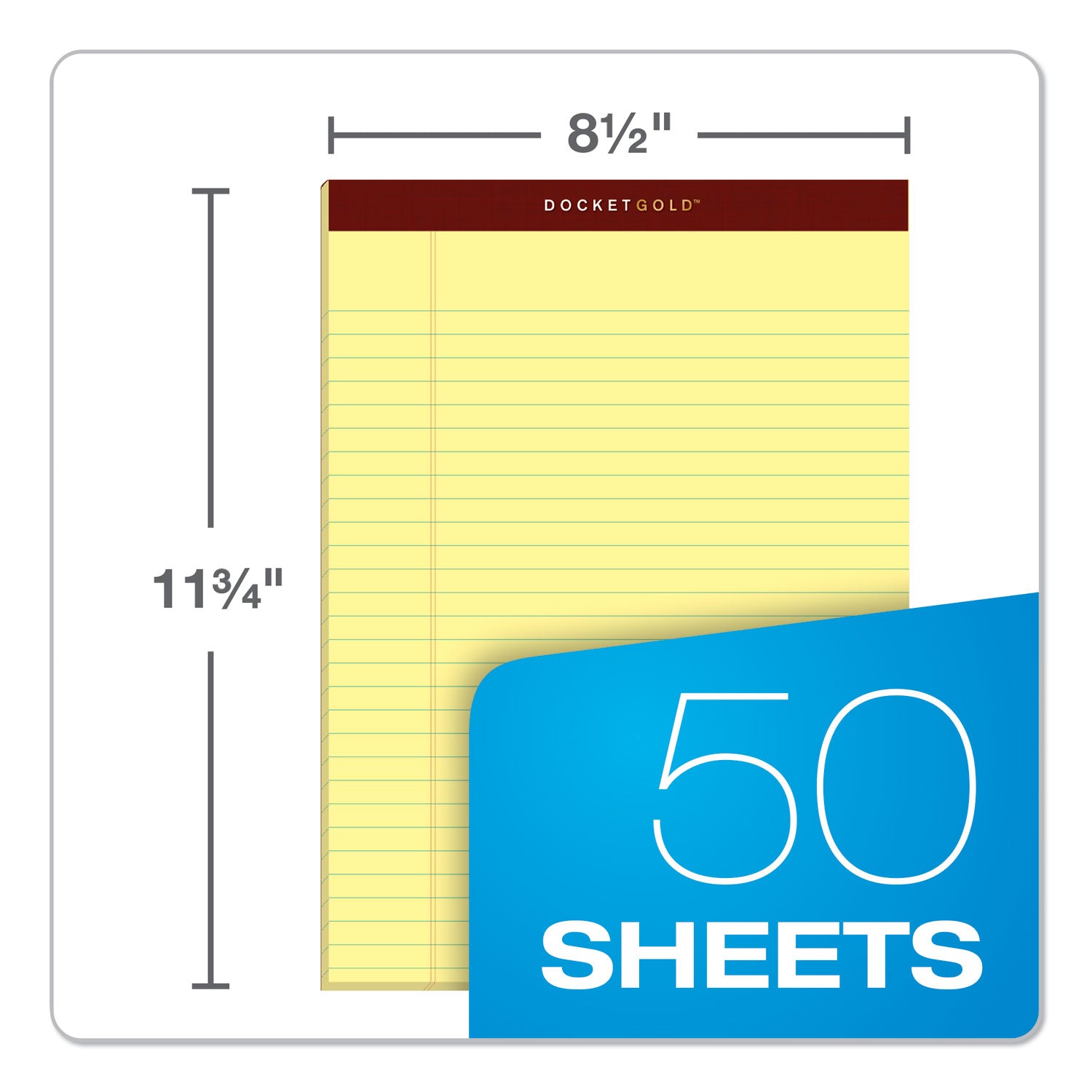 TOPS™ Docket Gold Ruled Perforated Pads, Wide/Legal Rule, 50 Canary-Yellow 8.5 x 11.75 Sheets, 12/Pack