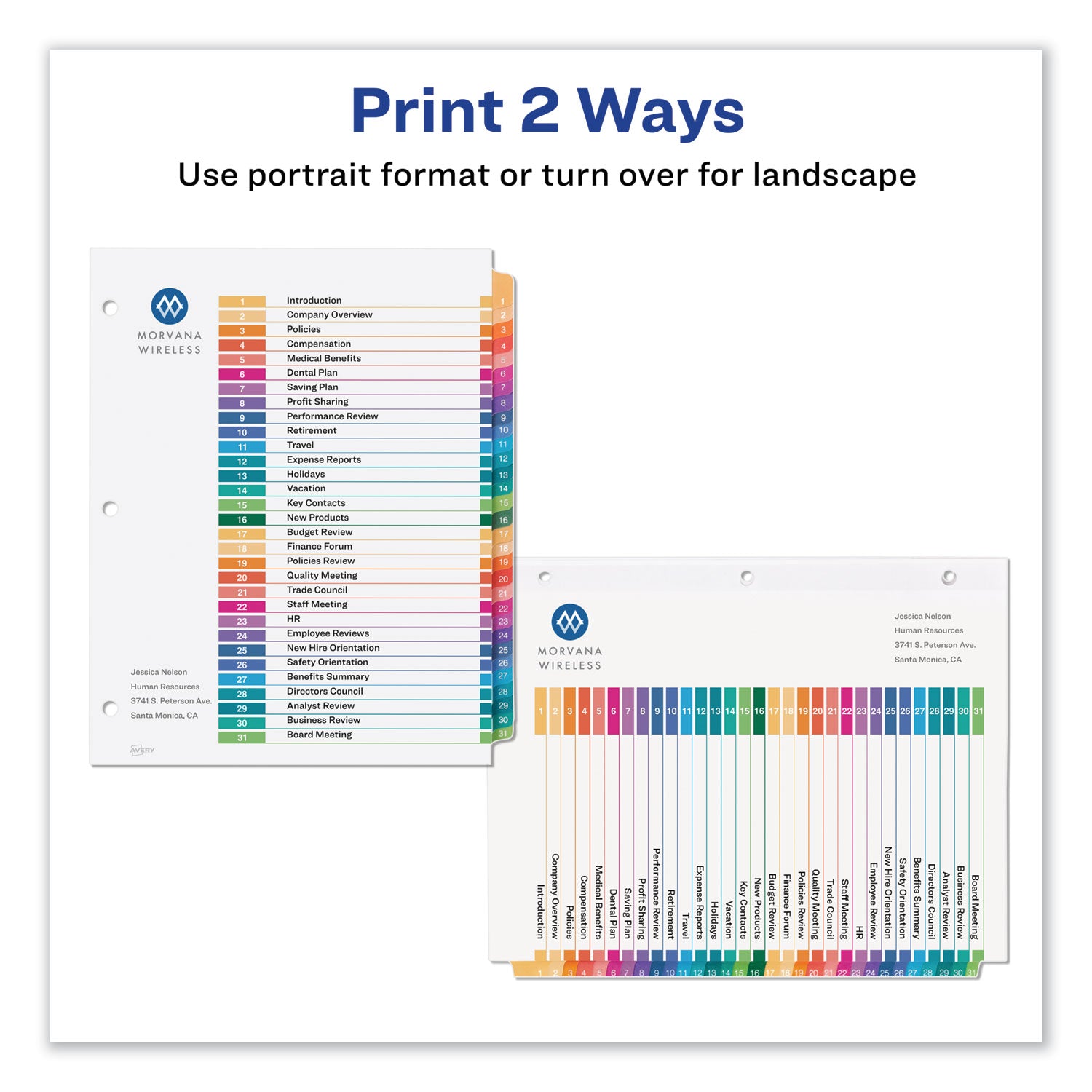 Avery® Customizable TOC Ready Index Multicolor Tab Dividers, 31-Tab, 1 to 31, 11 x 8.5, White, Traditional Color Tabs, 1 Set