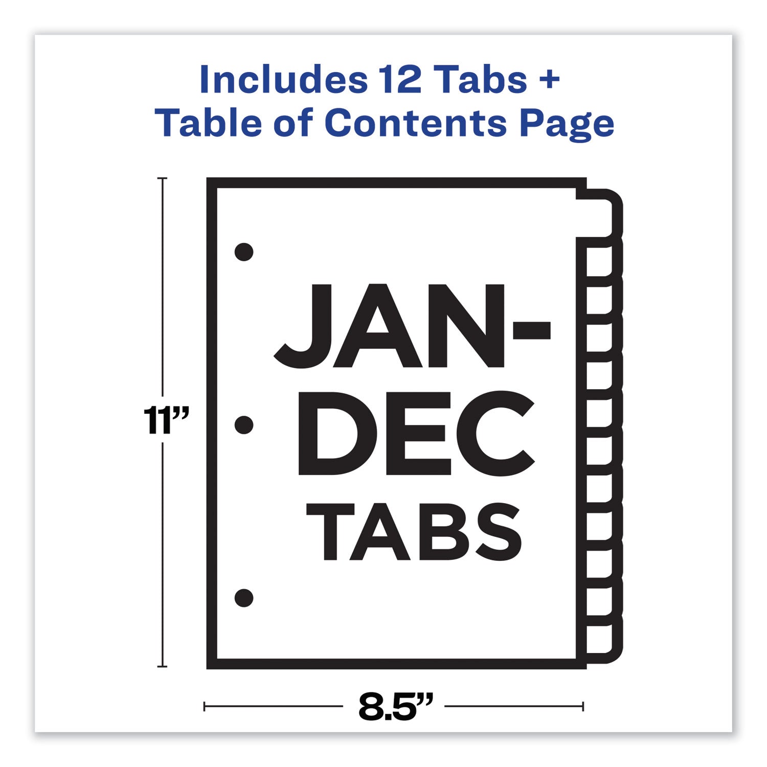 Avery® Customizable TOC Ready Index Multicolor Tab Dividers, 12-Tab, Jan. to Dec., 11 x 8.5, White, Contemporary Color Tabs, 1 Set