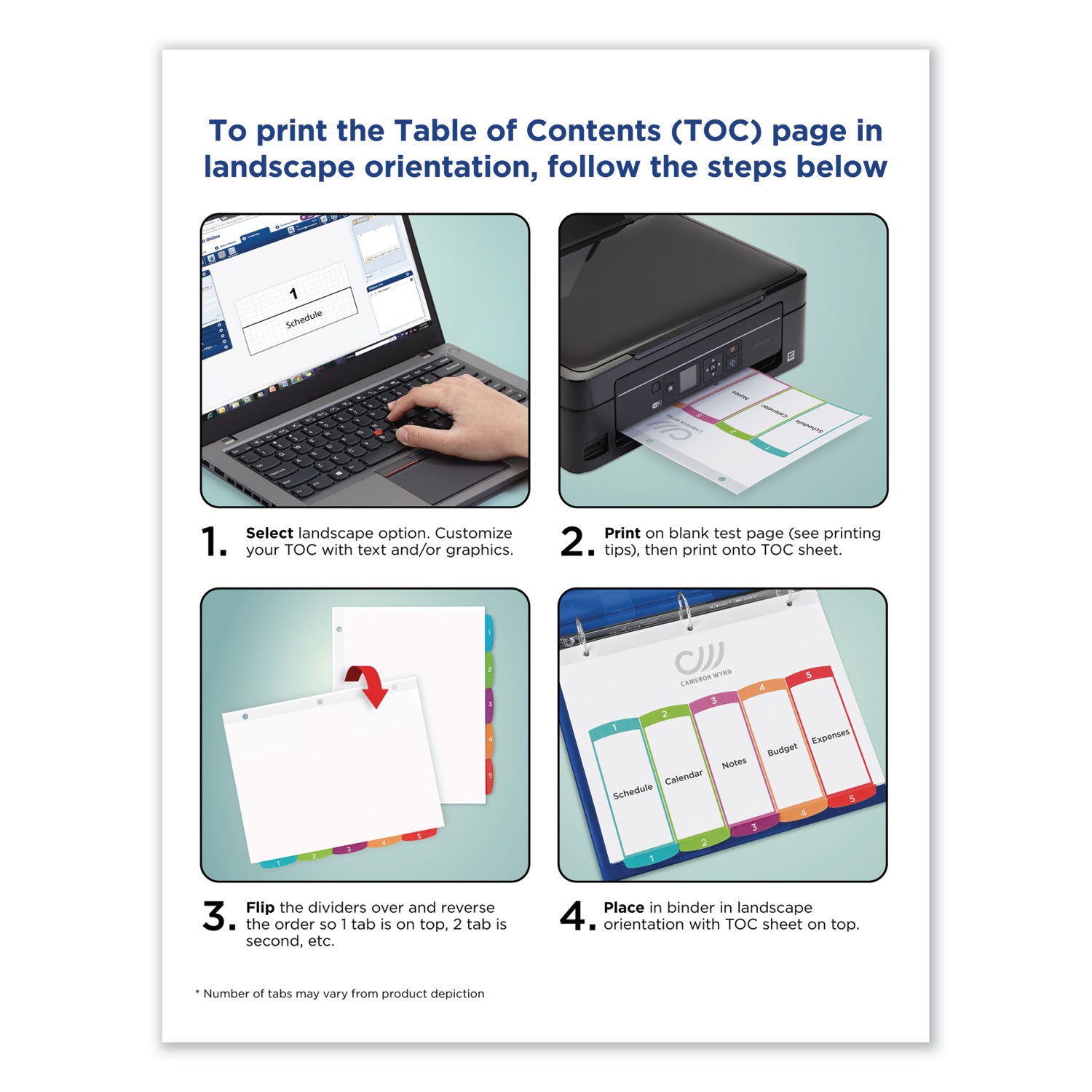 Avery® Customizable TOC Ready Index Multicolor Tab Dividers, 5-Tab, 1 to 5, 11 x 8.5, White, Contemporary Color Tabs, 1 Set