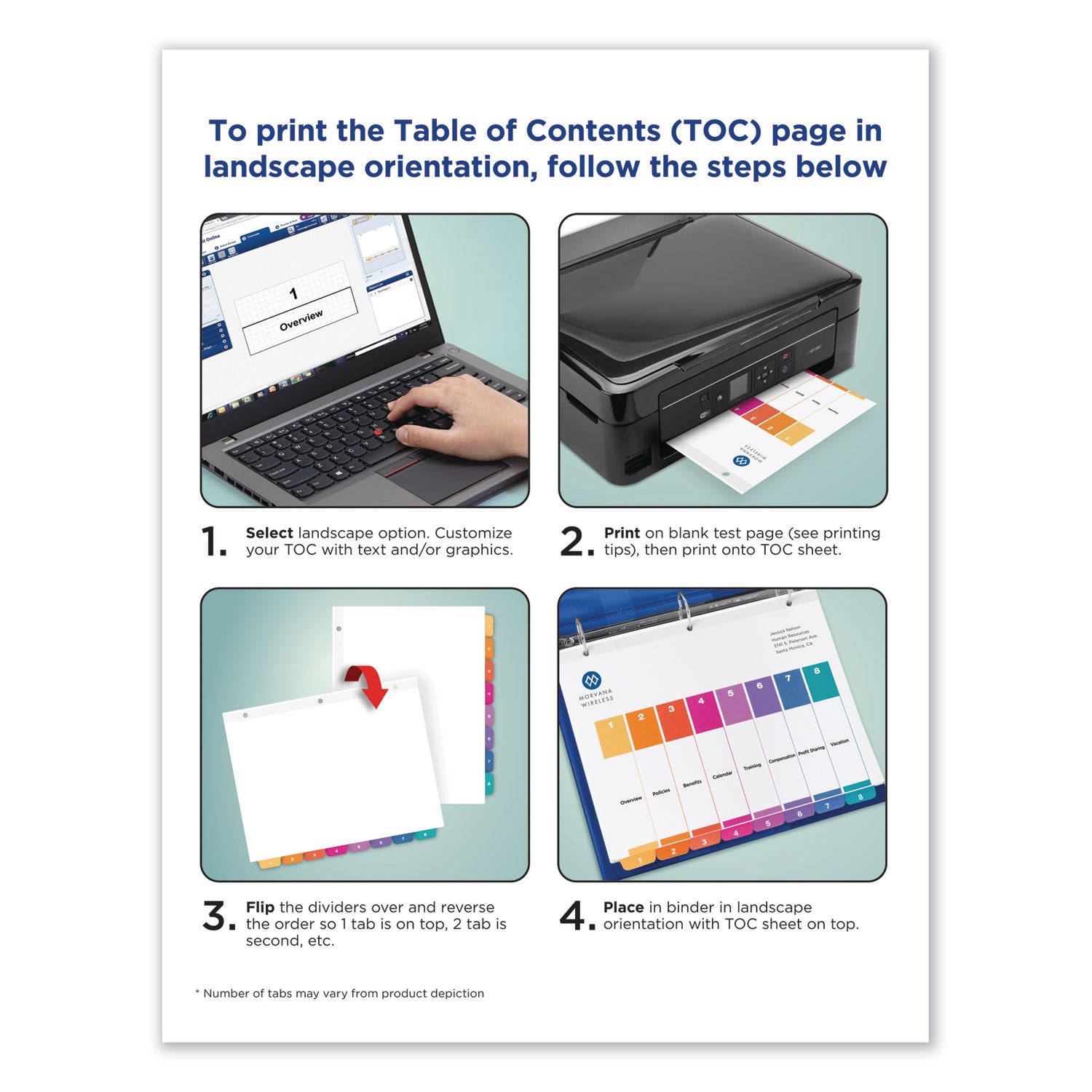 Avery® Customizable TOC Ready Index Multicolor Tab Dividers, 12-Tab, 1 to 12, 11 x 8.5, White, Traditional Color Tabs, 6 Sets