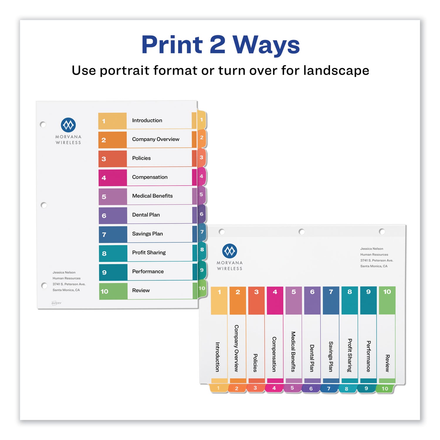 Avery® Customizable TOC Ready Index Multicolor Tab Dividers, Uncollated, 10-Tab, 1 to 10, 11 x 8.5, White, 24 Sets