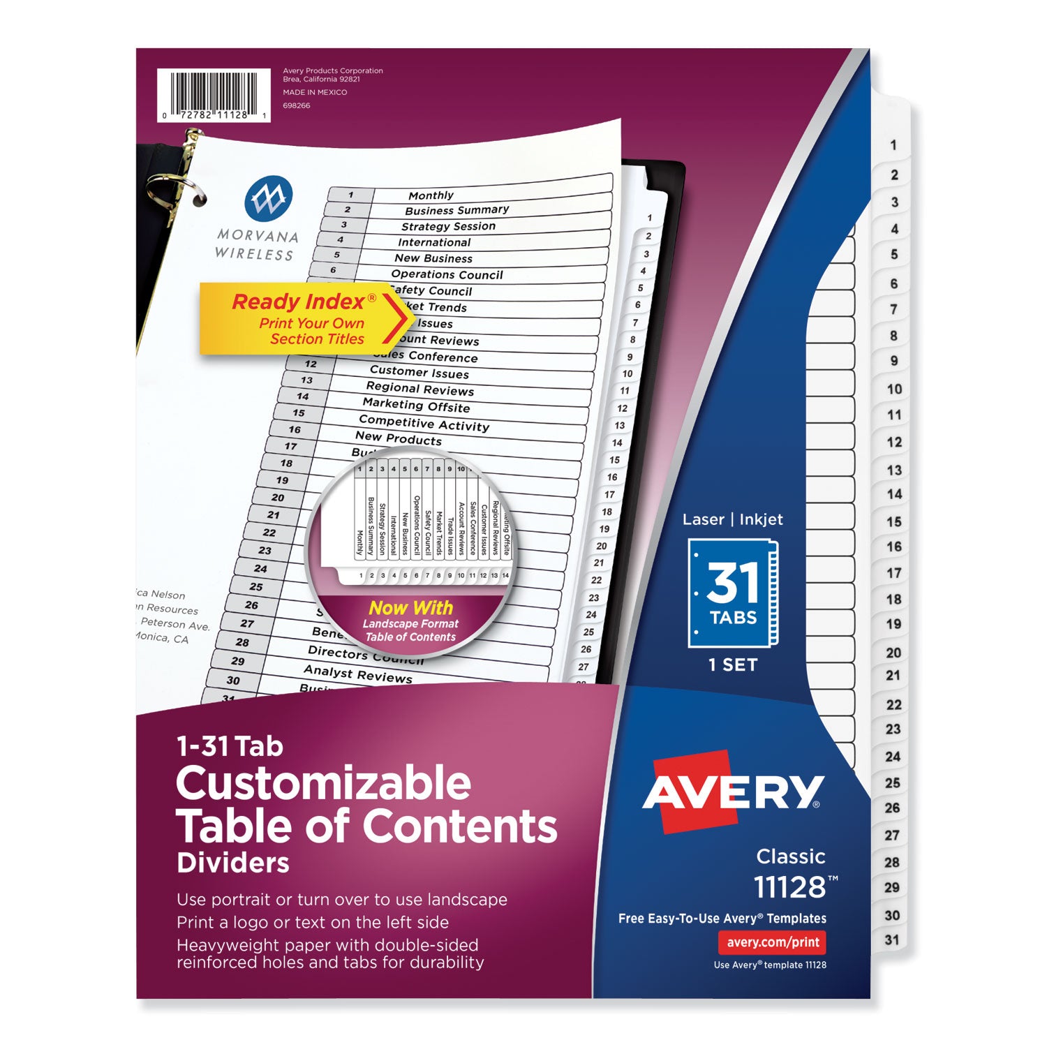 Customizable TOC Ready Index Black and White Dividers, 31-Tab, 1 to 31, 11 x 8.5, 1 Set