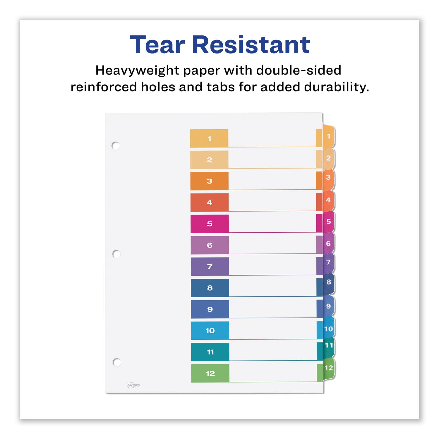 Avery® Customizable TOC Ready Index Multicolor Tab Dividers, 12-Tab, 1 to 12, 11 x 8.5, White, Traditional Color Tabs, 6 Sets