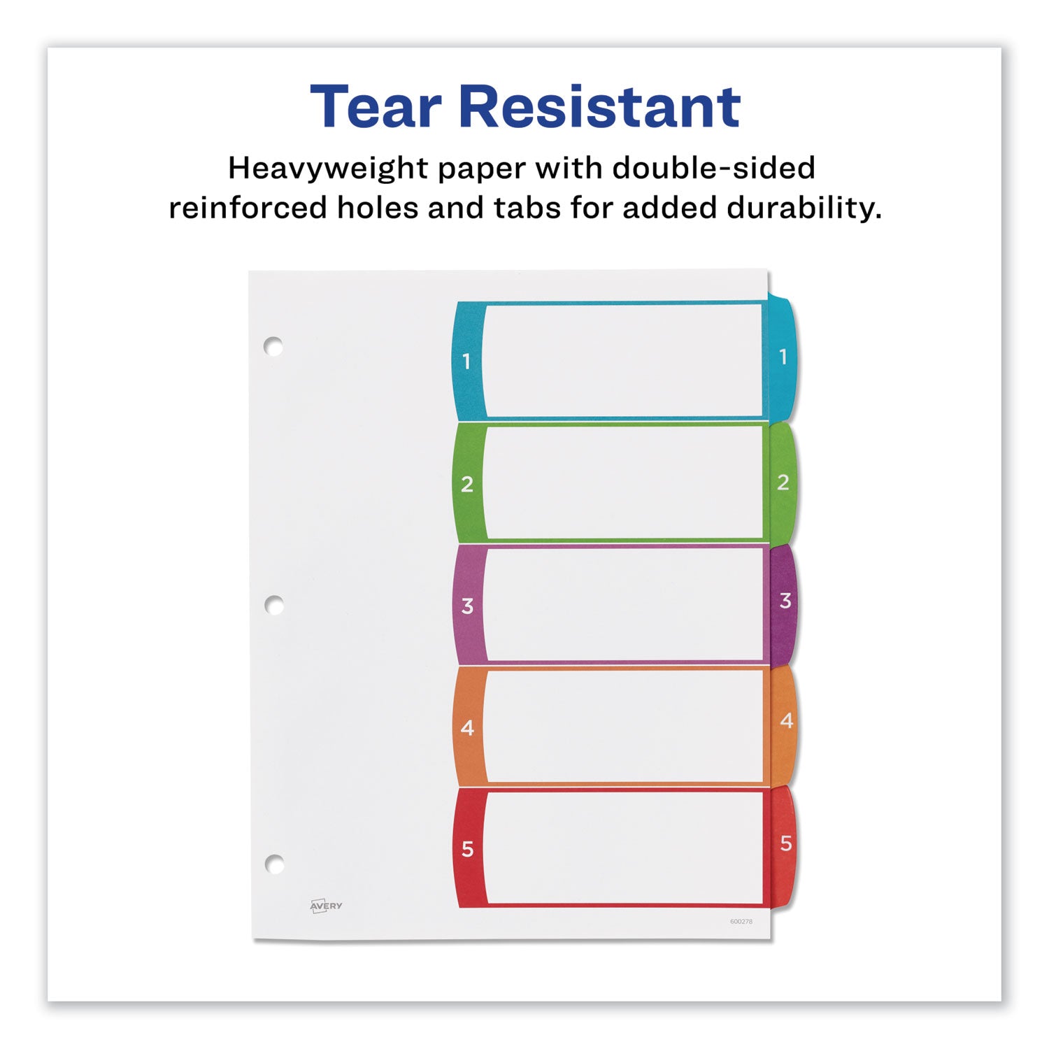 Avery® Customizable TOC Ready Index Multicolor Tab Dividers, 5-Tab, 1 to 5, 11 x 8.5, White, Contemporary Color Tabs, 1 Set