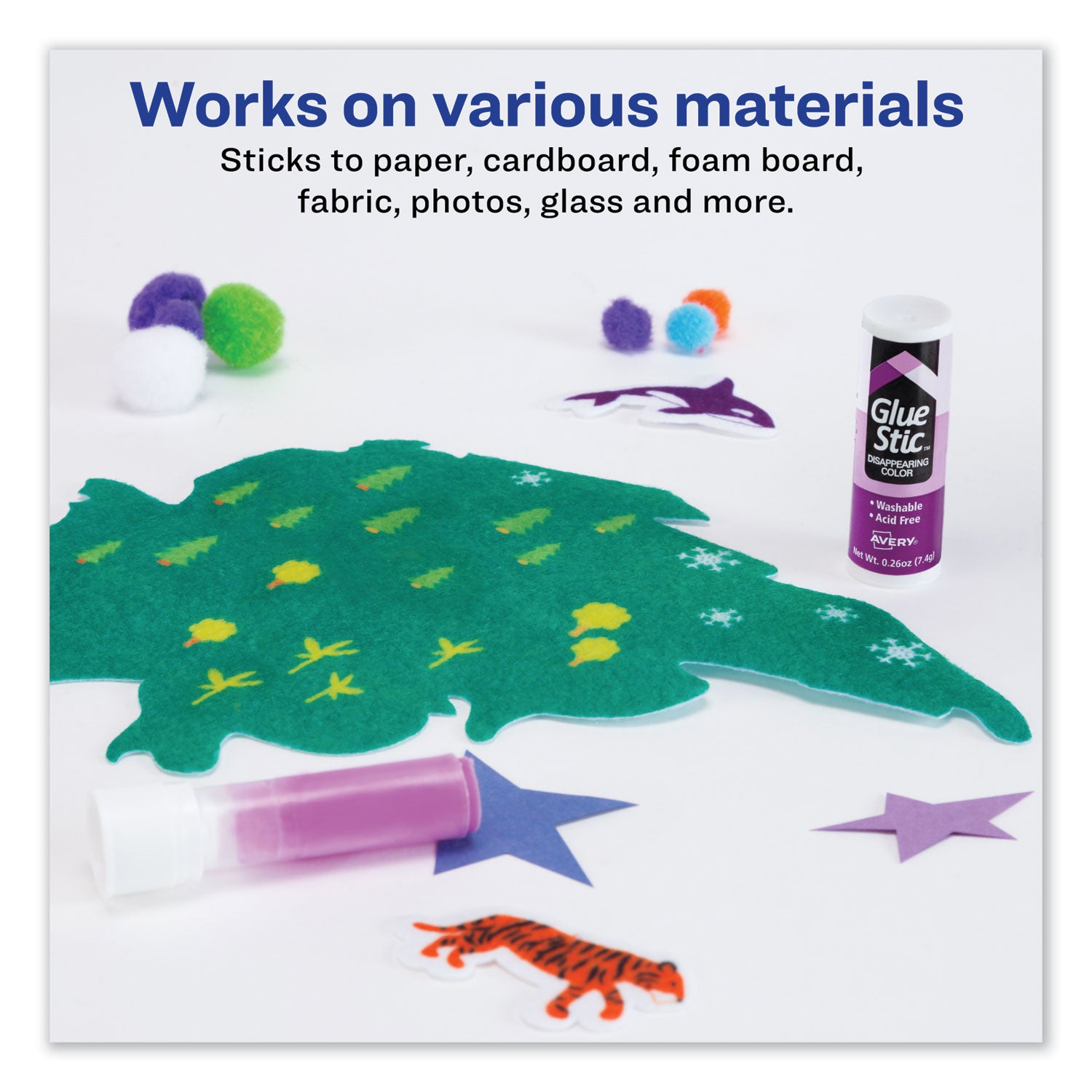 Avery® Permanent Glue Stic Value Pack, 0.26 oz, Applies Purple, Dries Clear, 6/Pack