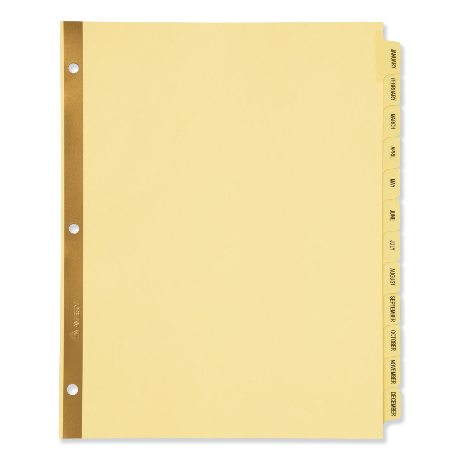 Preprinted Laminated Tab Dividers with Gold Reinforced Binding Edge, 12-Tab, Jan. to Dec., 11 x 8.5, Buff, 1 Set