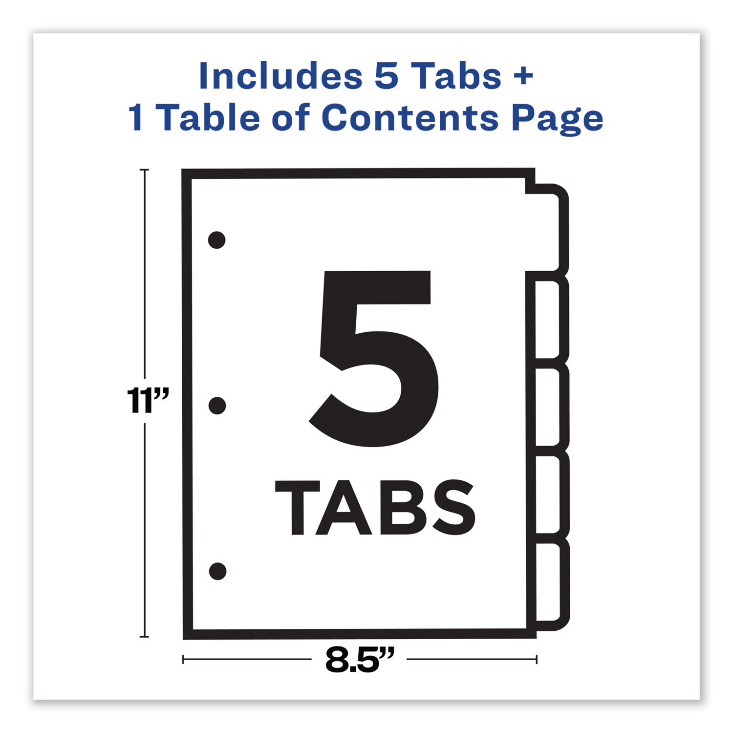 Avery® Customizable TOC Ready Index Multicolor Tab Dividers, 5-Tab, 1 to 5, 11 x 8.5, White, Contemporary Color Tabs, 1 Set