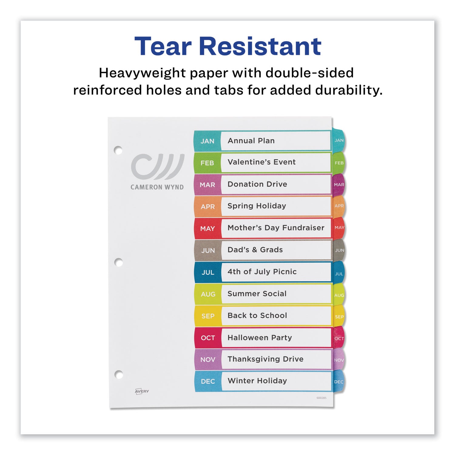 Avery® Customizable TOC Ready Index Multicolor Tab Dividers, 12-Tab, Jan. to Dec., 11 x 8.5, White, Contemporary Color Tabs, 1 Set