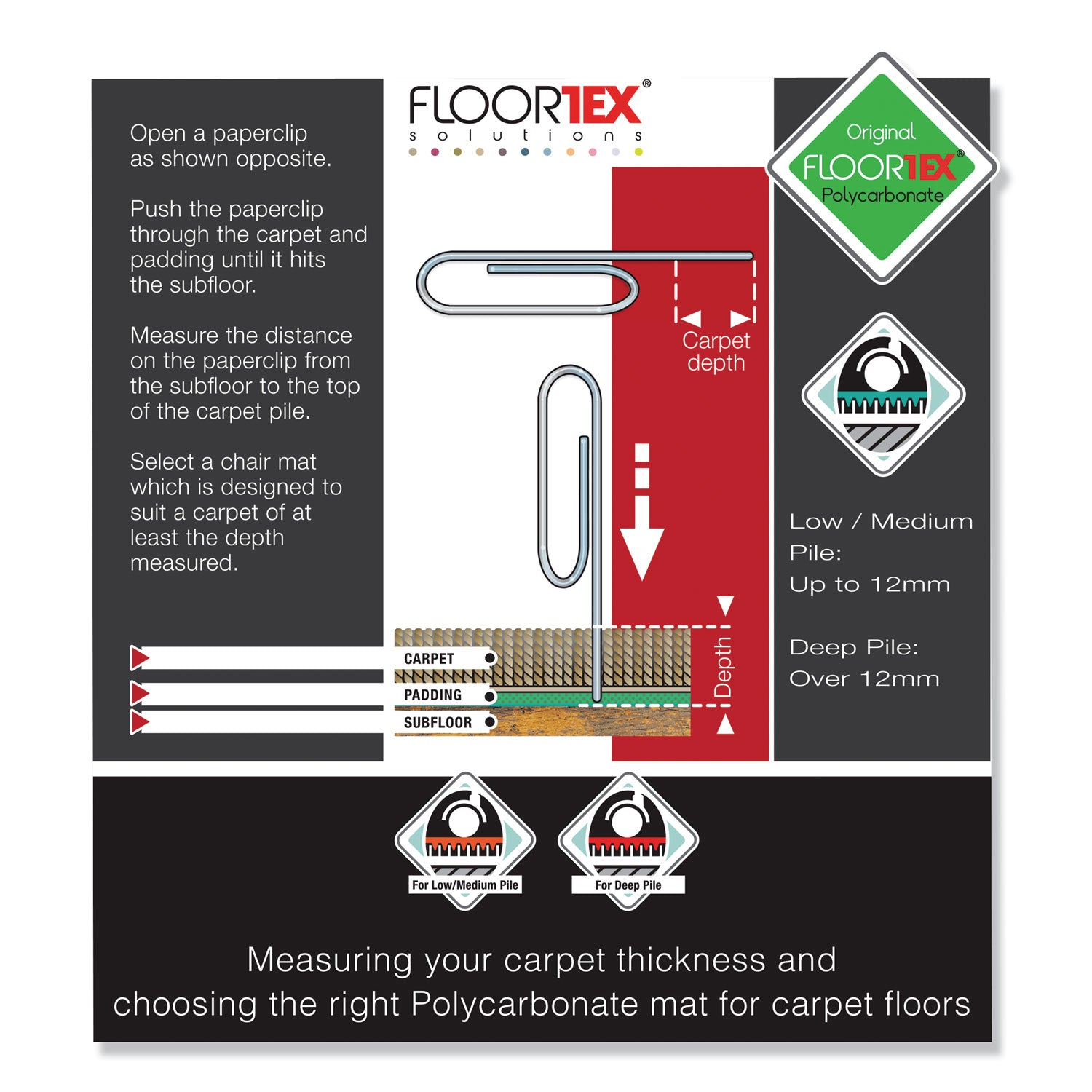 Floortex® Cleartex Ultimat Polycarbonate Chair Mat for High Pile Carpets, 60" w x 48" l, Clear