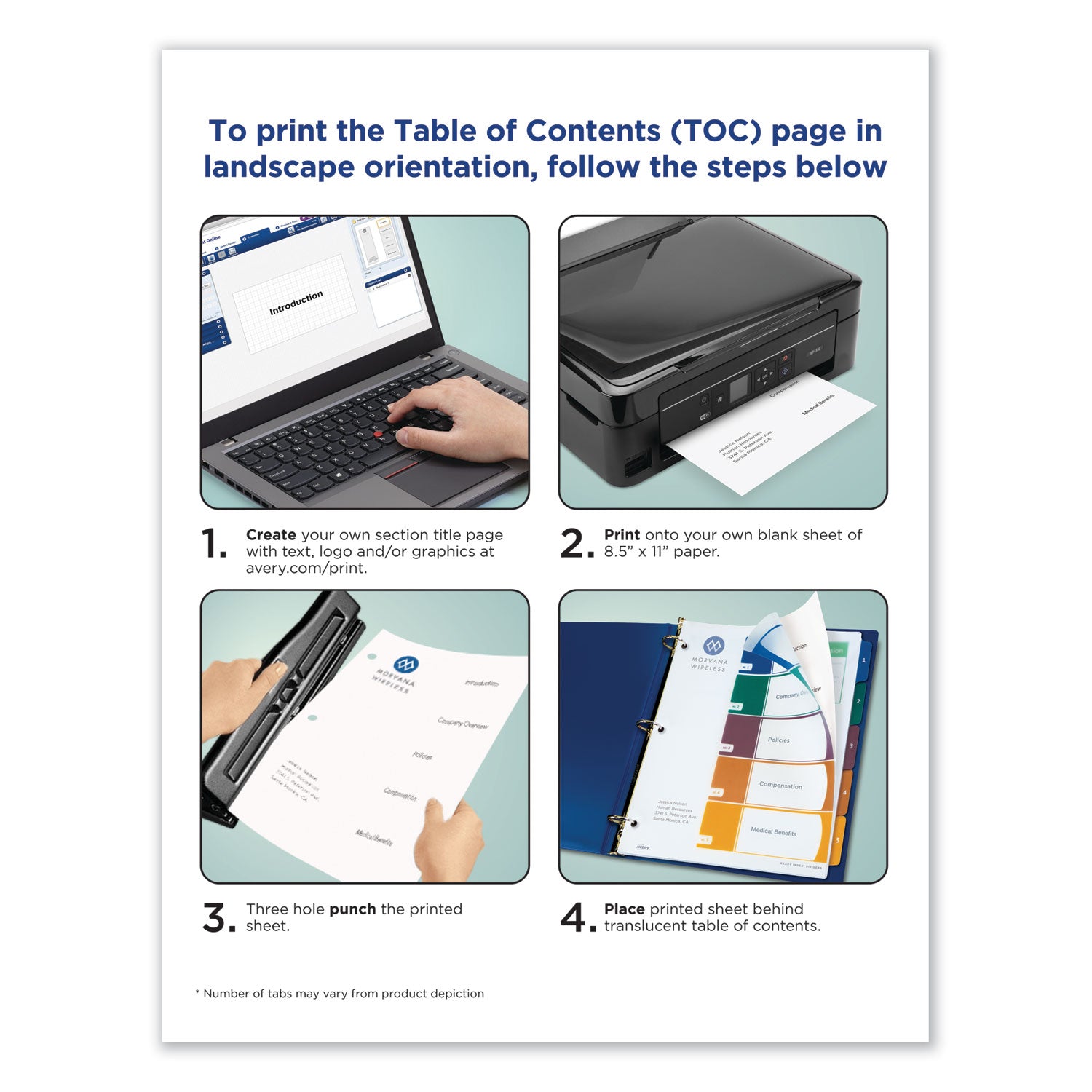 Avery® Customizable Table of Contents Ready Index Dividers with Multicolor Tabs, 10-Tab, 1 to 10, 11 x 8.5, Translucent, 1 Set