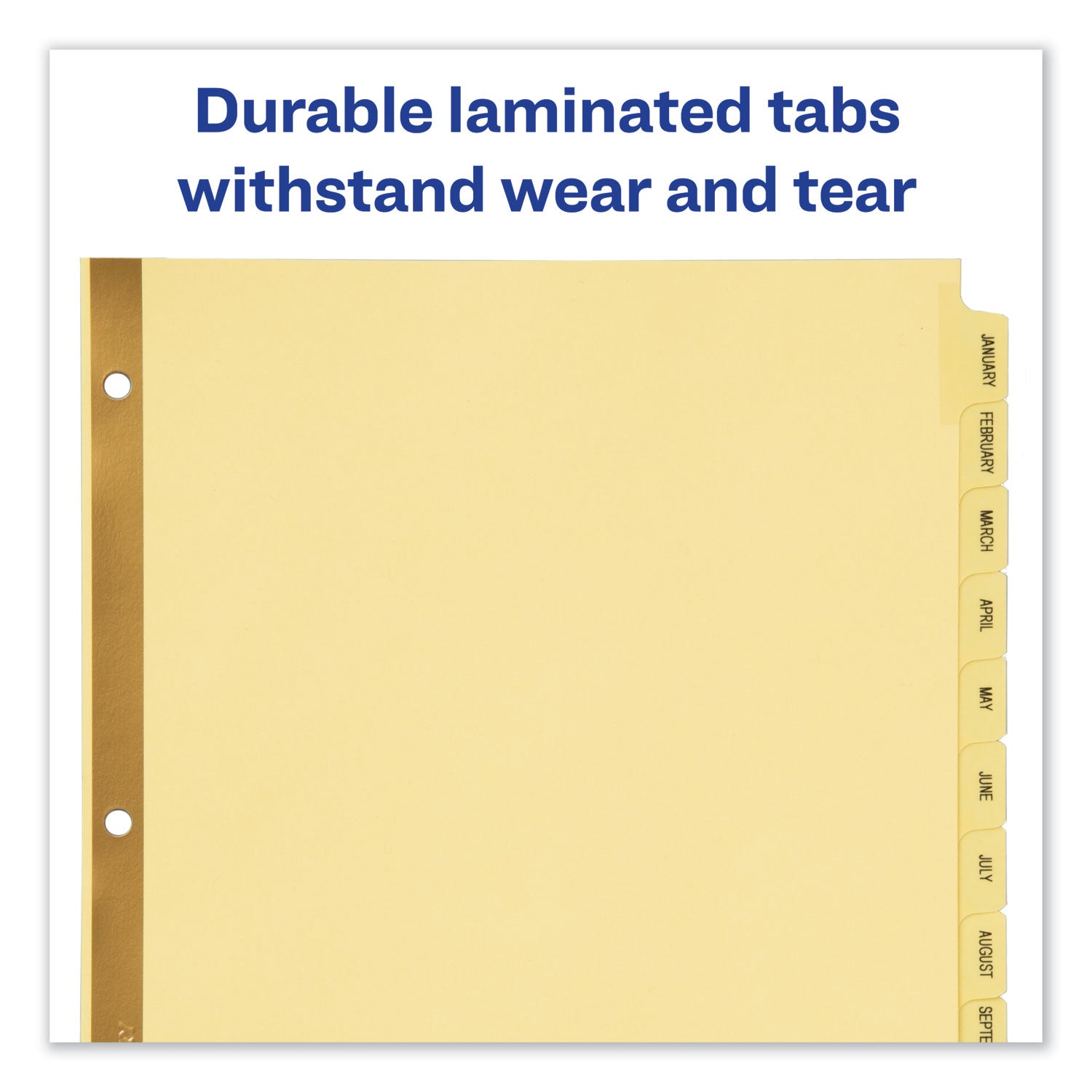 Avery® Preprinted Laminated Tab Dividers with Gold Reinforced Binding Edge, 12-Tab, Jan. to Dec., 11 x 8.5, Buff, 1 Set