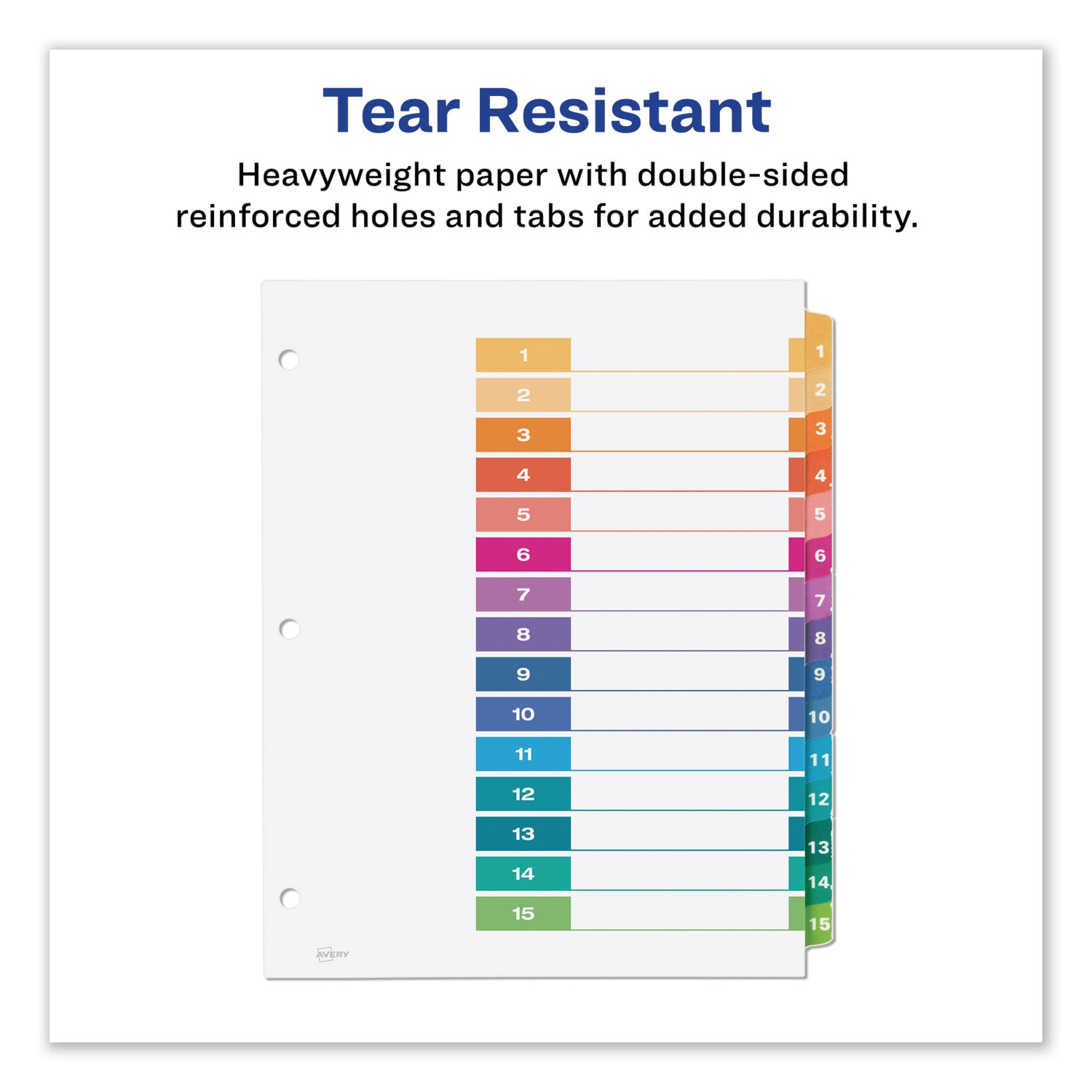 Avery® Customizable TOC Ready Index Multicolor Tab Dividers, 15-Tab, 1 to 15, 11 x 8.5, White, Traditional Color Tabs, 1 Set