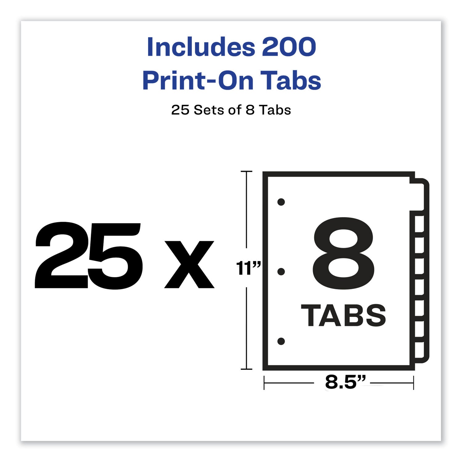 Avery® Customizable Print-On Dividers, 3-Hole Punched, 8-Tab, 11 x 8.5, White, 25 Sets