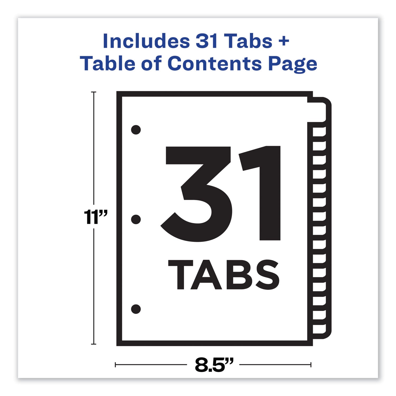 Avery® Customizable TOC Ready Index Multicolor Tab Dividers, 31-Tab, 1 to 31, 11 x 8.5, White, Traditional Color Tabs, 1 Set