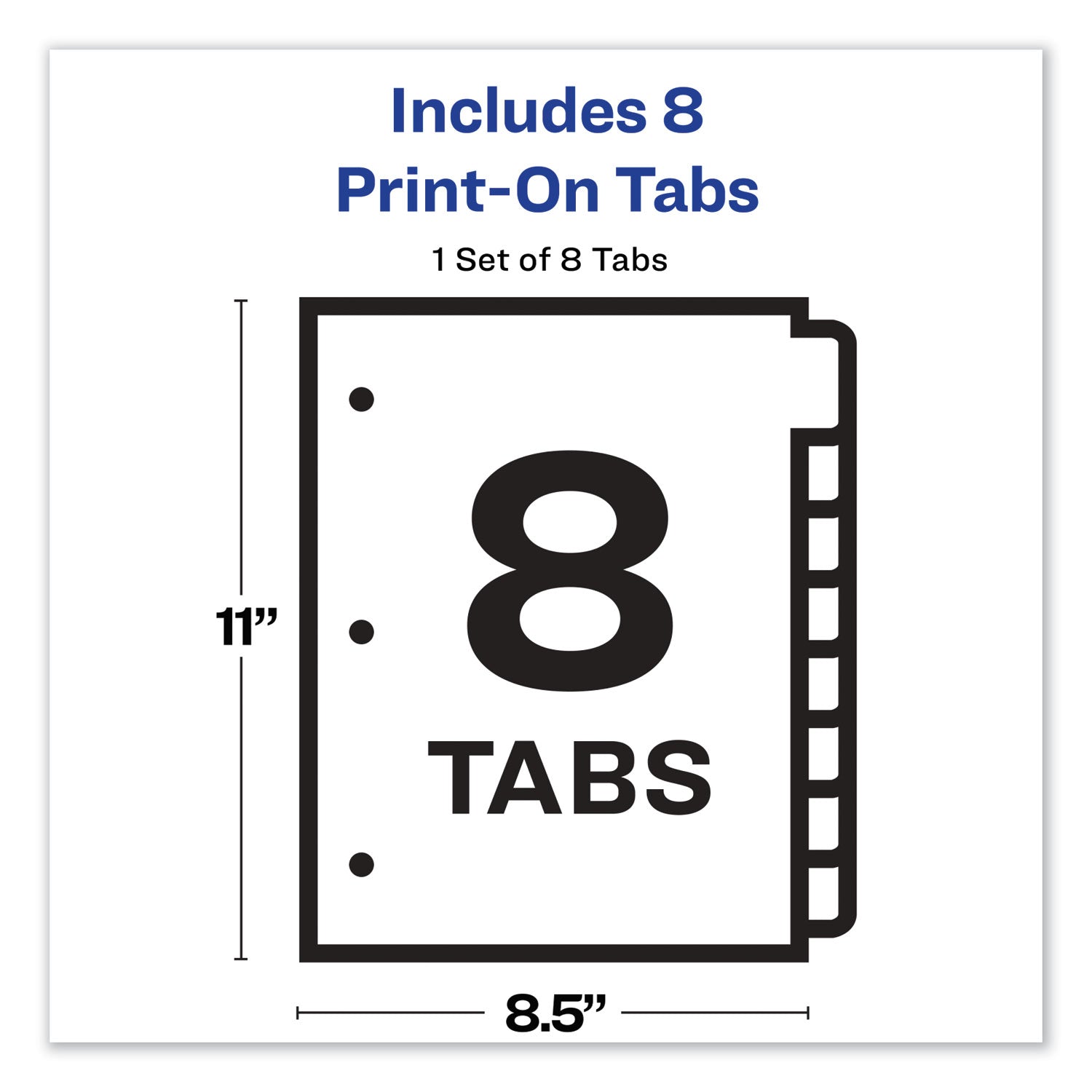 Avery® Customizable Print-On Dividers, 3-Hole Punched, 8-Tab, 11 x 8.5, White, 1 Set