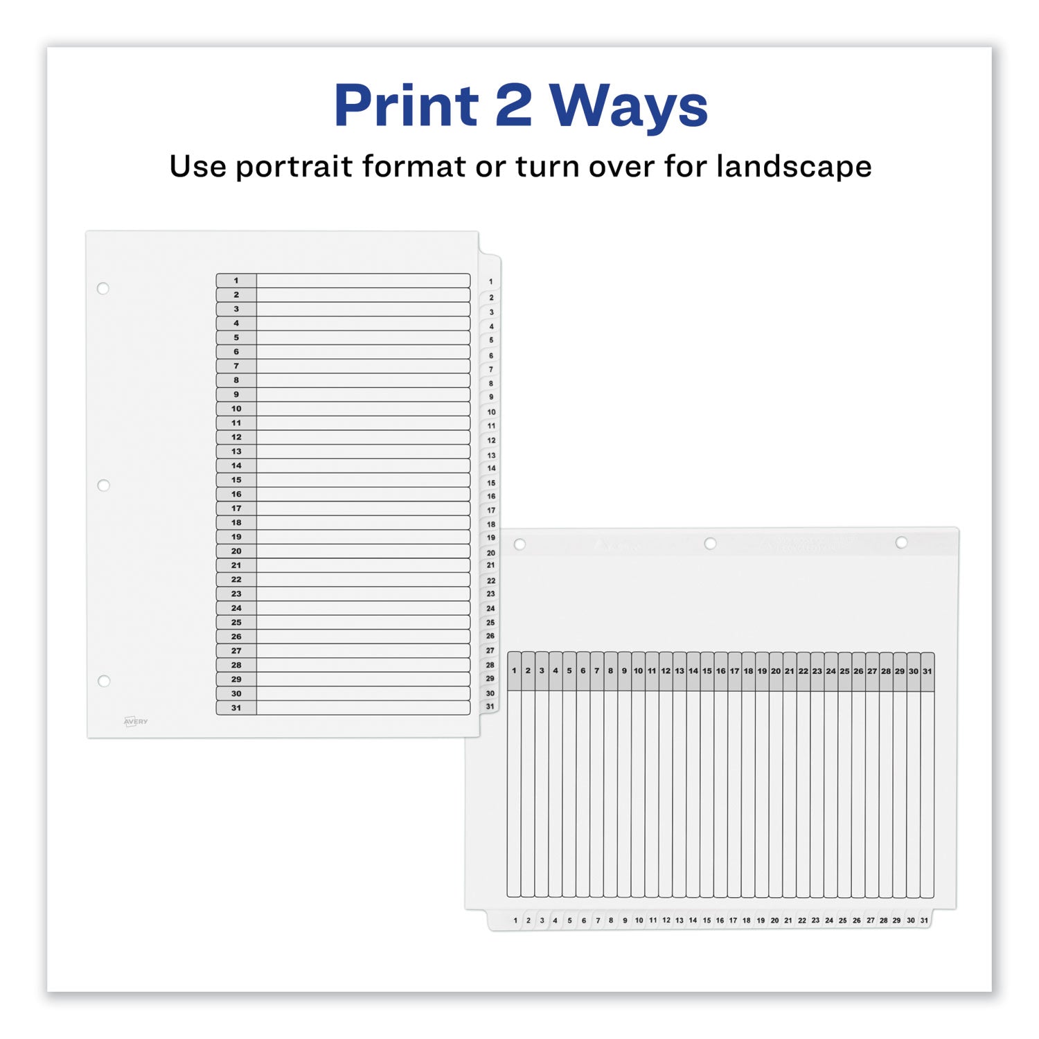 Avery® Customizable TOC Ready Index Black and White Dividers, 31-Tab, 1 to 31, 11 x 8.5, 1 Set