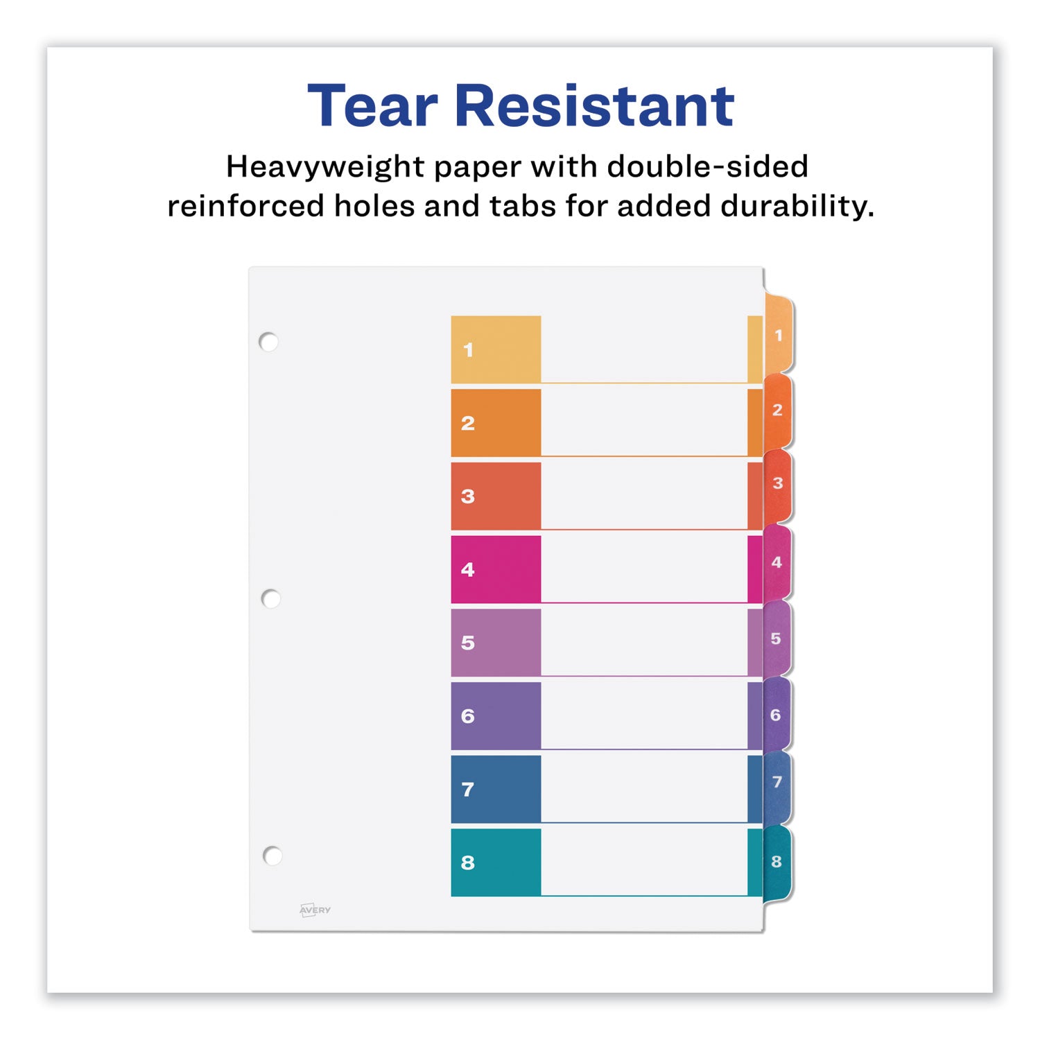 Avery® Customizable Table of Contents Ready Index Dividers with Multicolor Tabs, 8-Tab, 1 to 8, 11 x 8.5, White, 3 Sets