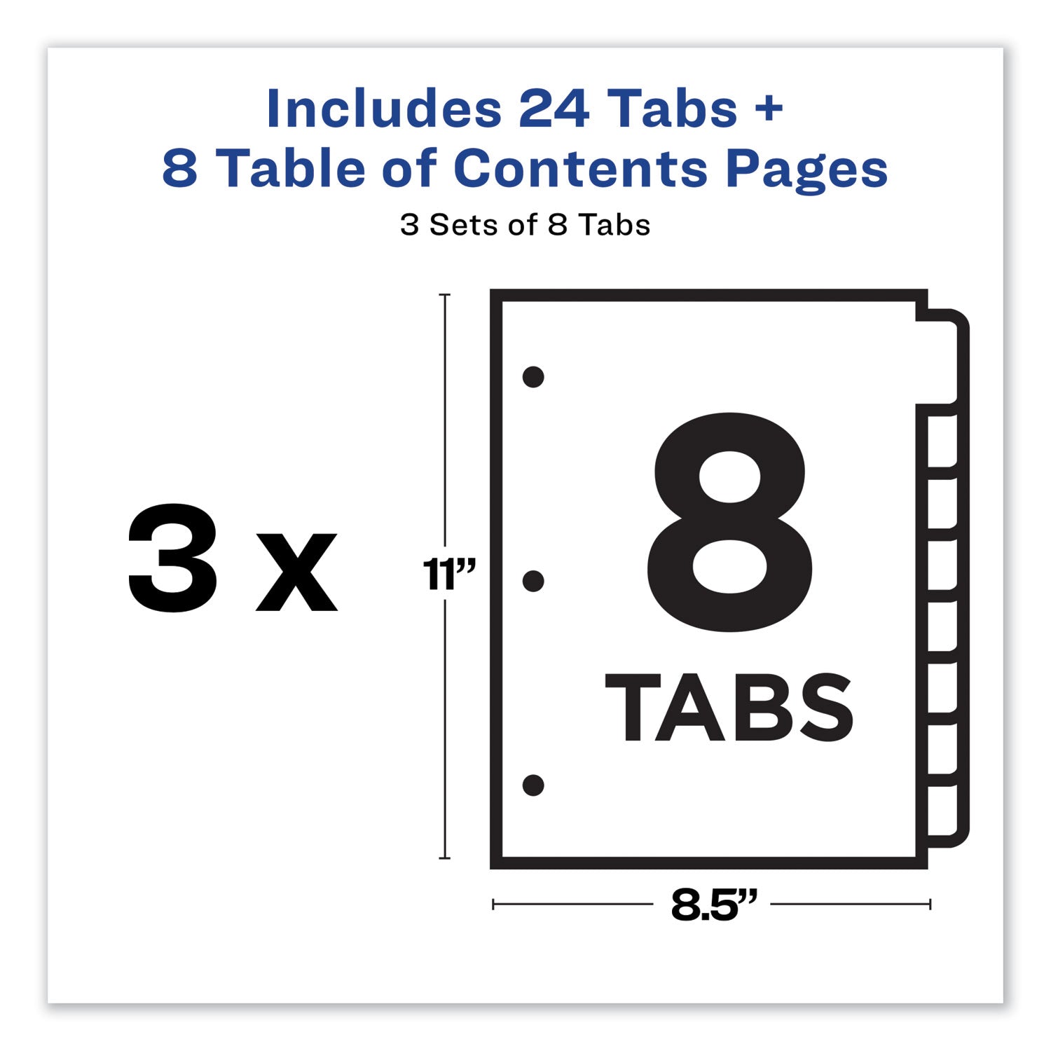 Avery® Customizable Table of Contents Ready Index Dividers with Multicolor Tabs, 8-Tab, 1 to 8, 11 x 8.5, White, 3 Sets