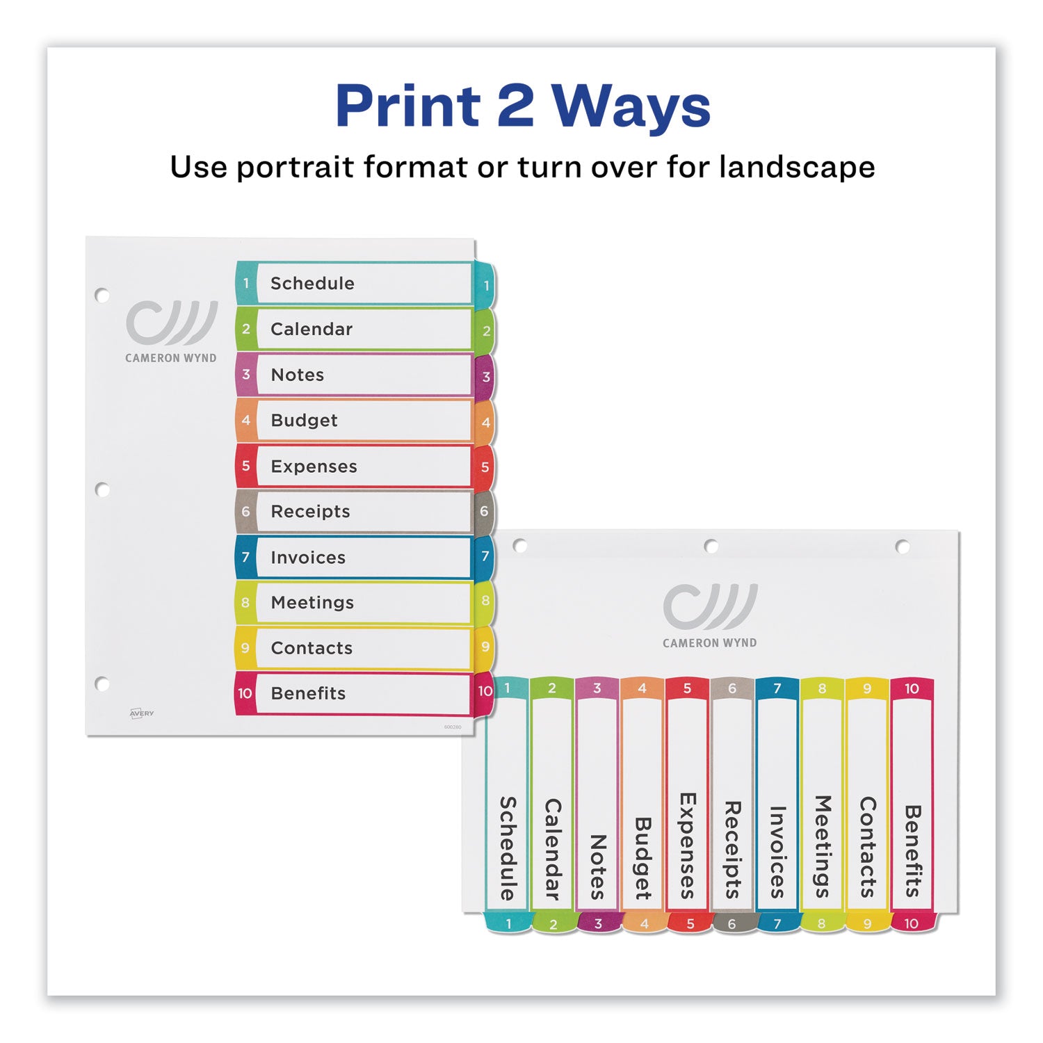 Avery® Customizable TOC Ready Index Multicolor Tab Dividers, 10-Tab, 1 to 10, 11 x 8.5, White, Contemporary Color Tabs, 1 Set